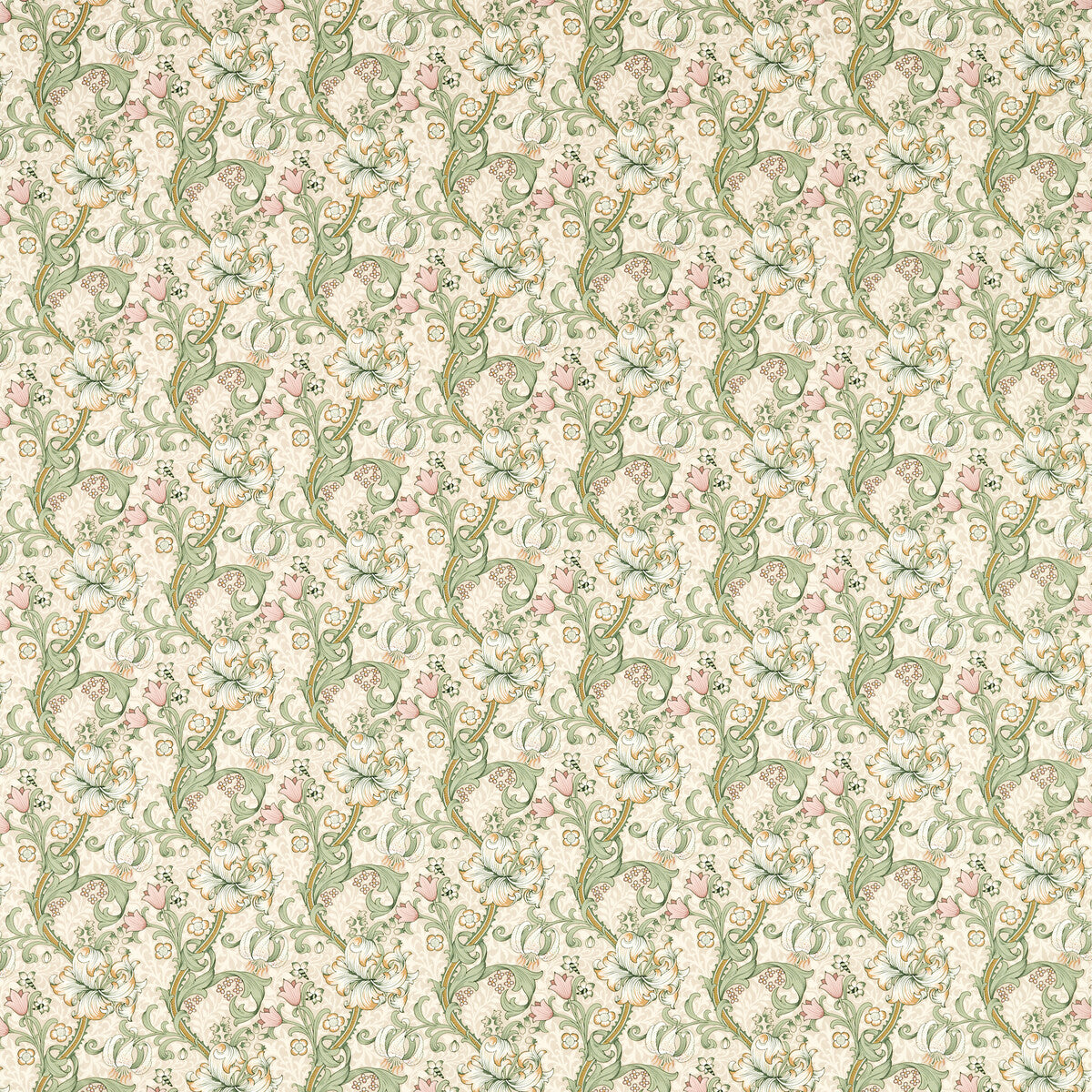 Golden Lily fabric in linen/blush color - pattern F1677/03.CAC.0 - by Clarke And Clarke in the Clarke &amp; Clarke William Morris Designs collection