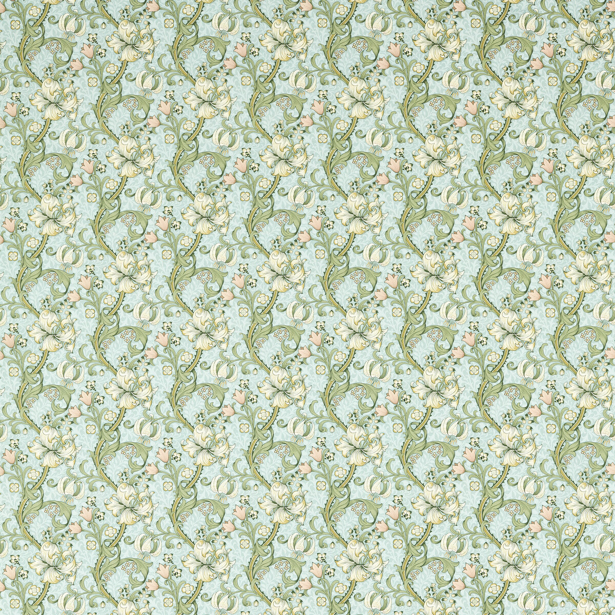 Golden Lily fabric in apple/blush color - pattern F1677/05.CAC.0 - by Clarke And Clarke in the Clarke &amp; Clarke William Morris Designs collection