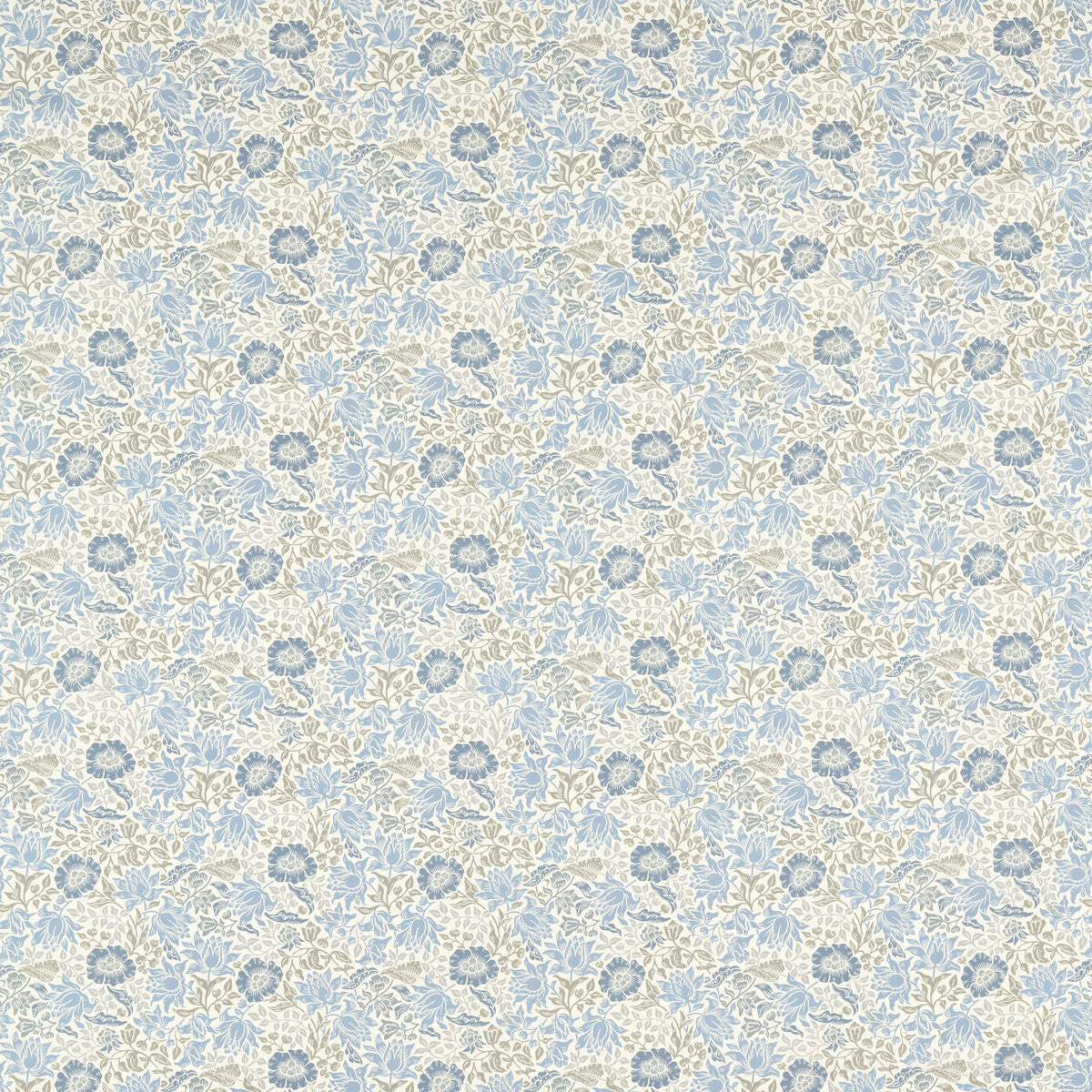 Mallow fabric in denim/ivory color - pattern F1680/03.CAC.0 - by Clarke And Clarke in the Clarke &amp; Clarke William Morris Designs collection