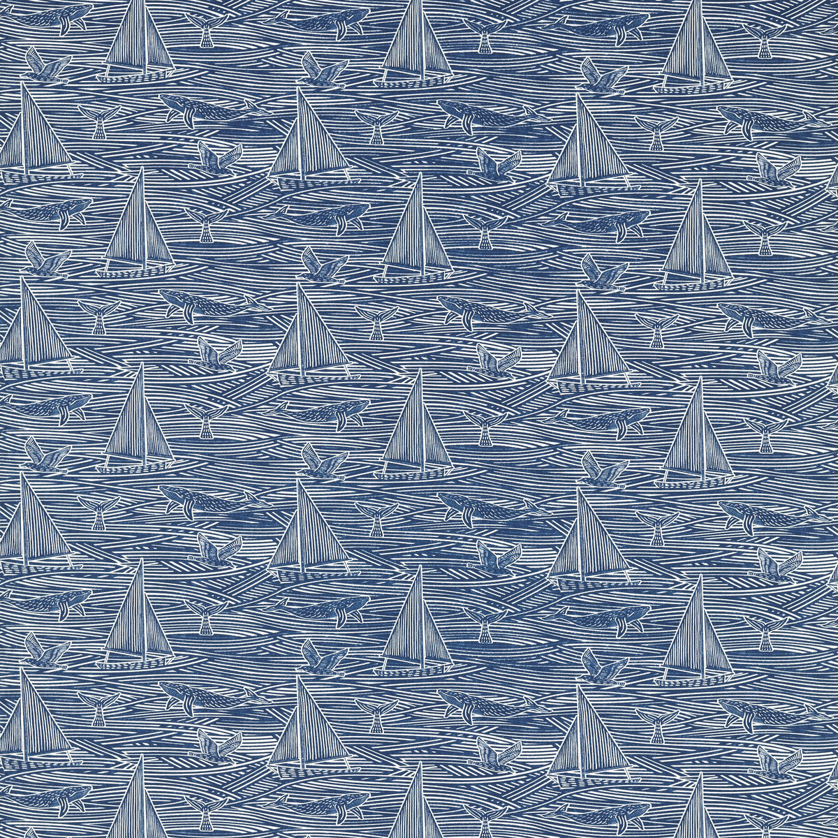 Fin fabric in navy color - pattern number F1726/03.CAC.0 - by Clarke And Clarke in the Clarke &amp; Clarke Marina collection