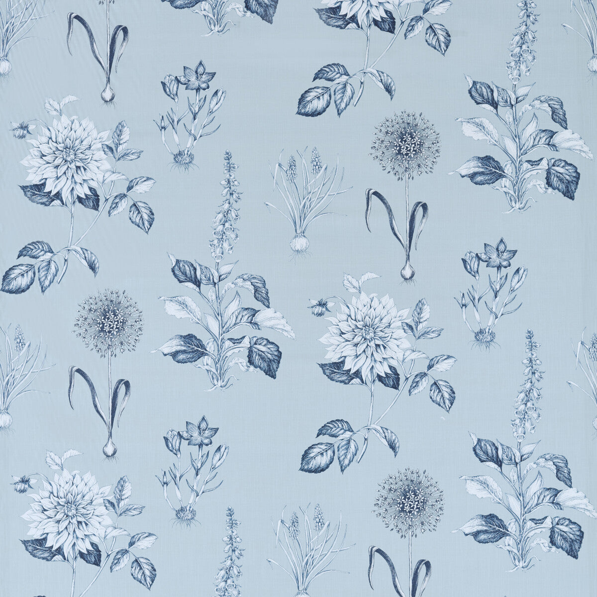 Roseraie fabric in denim color - pattern number F1738/03.CAC.0 - by Clarke And Clarke in the Clarke &amp; Clarke Secret Garden collection