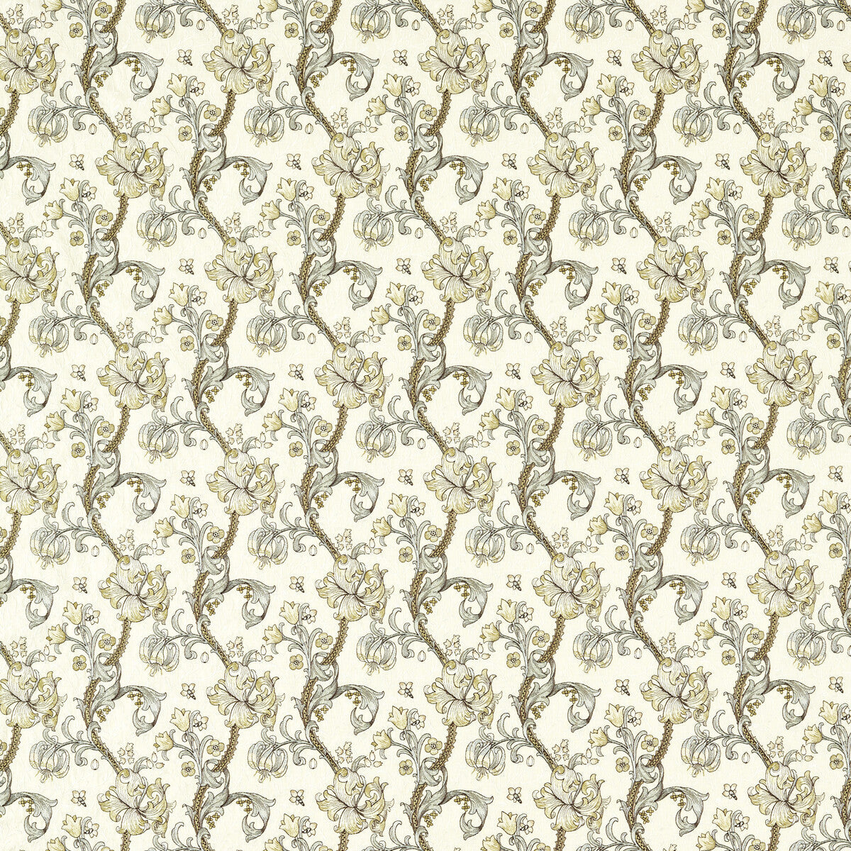 Golden Lily Embroidery fabric in dove color - pattern number F1742/01.CAC.0 - by Clarke And Clarke in the Clarke &amp; Clarke William Morris Weaves collection