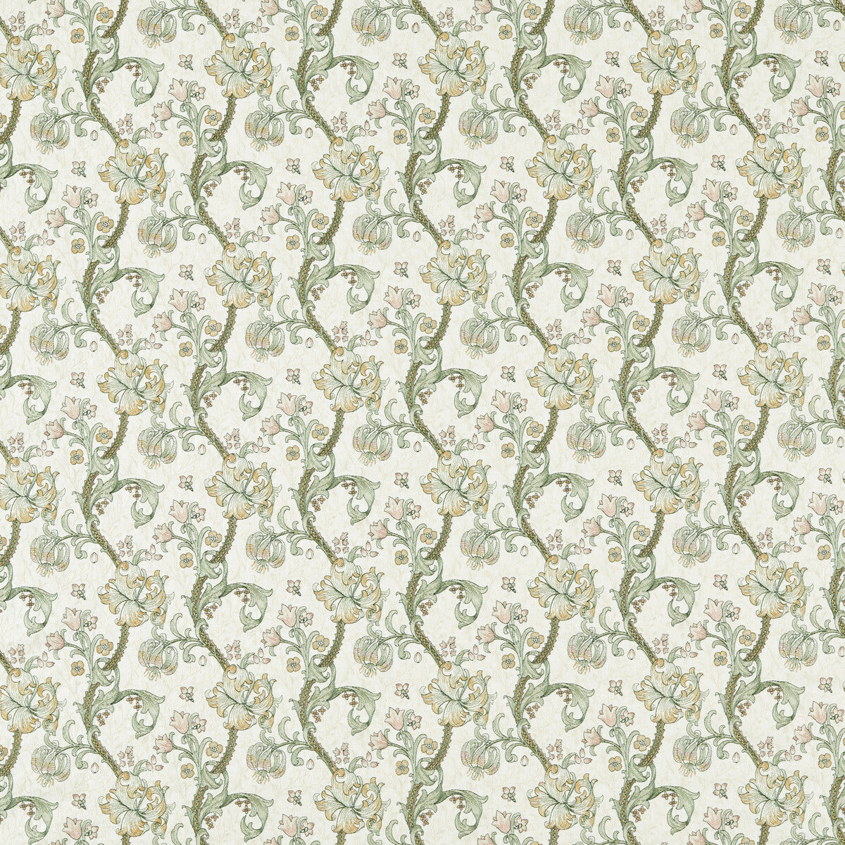 Golden Lily Embroidery fabric in linen blush color - pattern number F1742/02.CAC.0 - by Clarke And Clarke in the Clarke &amp; Clarke William Morris Weaves collection