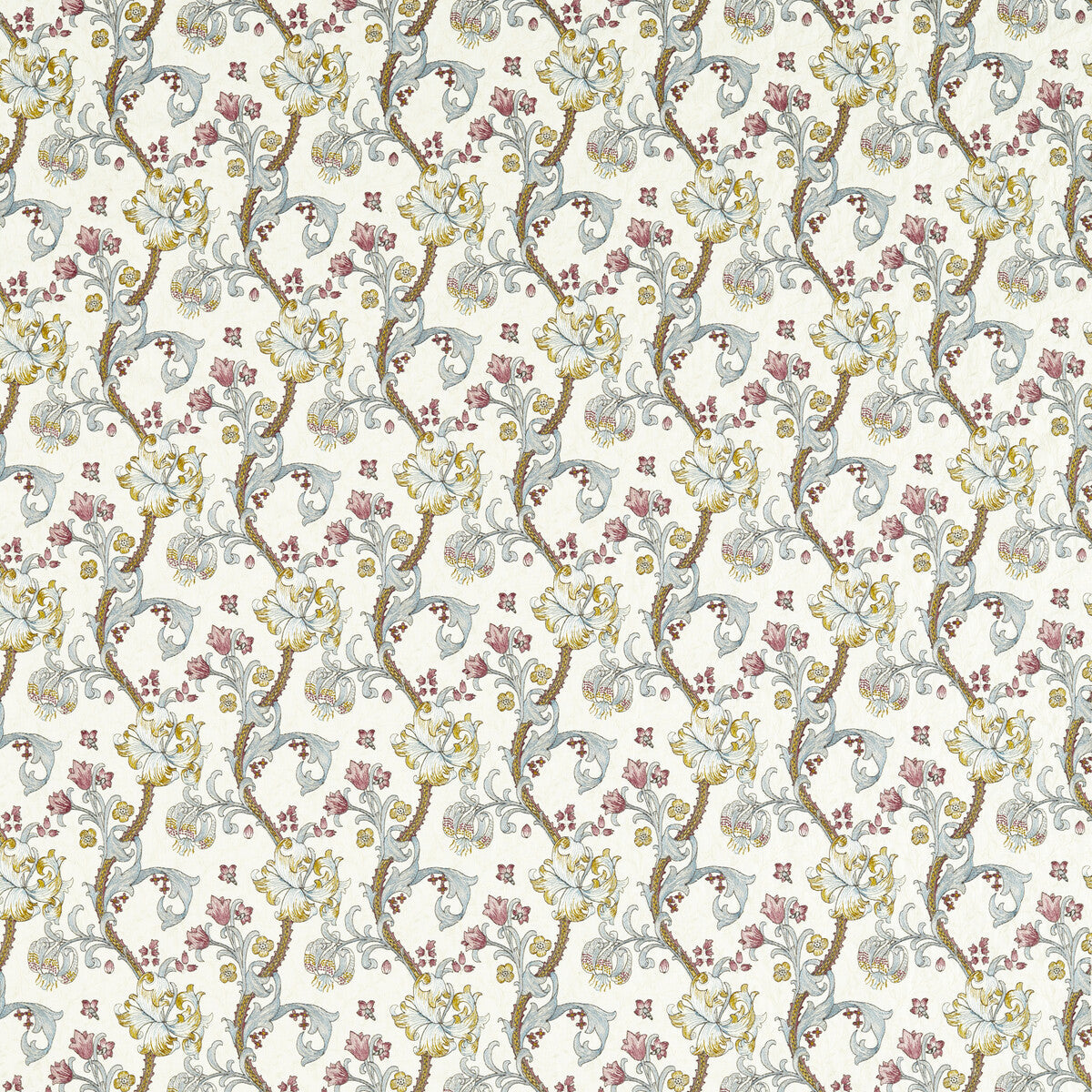Golden Lily Embroidery fabric in plum denim color - pattern number F1742/04.CAC.0 - by Clarke And Clarke in the Clarke &amp; Clarke William Morris Weaves collection