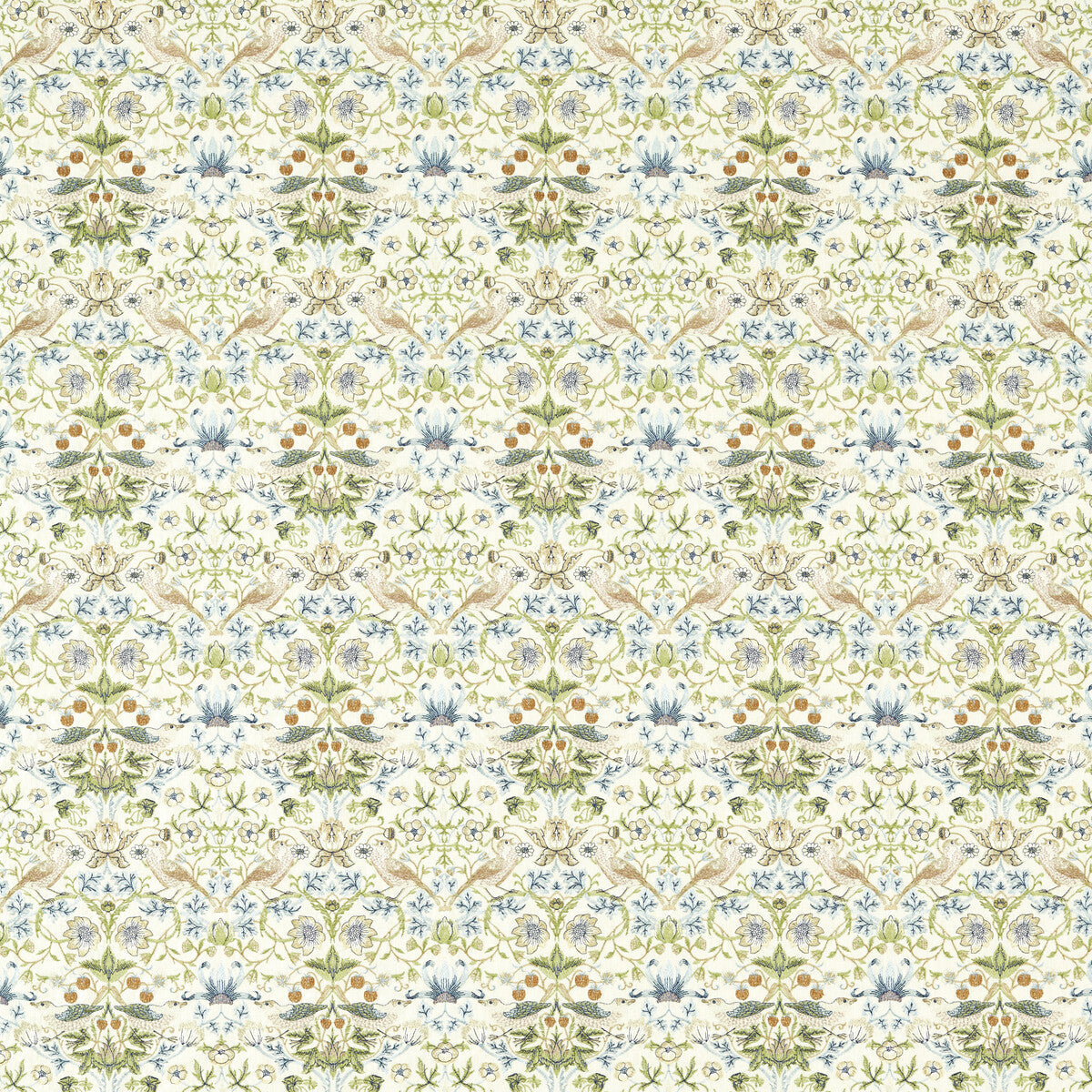 Strawberry Thief Embroidery fabric in apple blue color - pattern number F1745/01.CAC.0 - by Clarke And Clarke in the Clarke &amp; Clarke William Morris Weaves collection