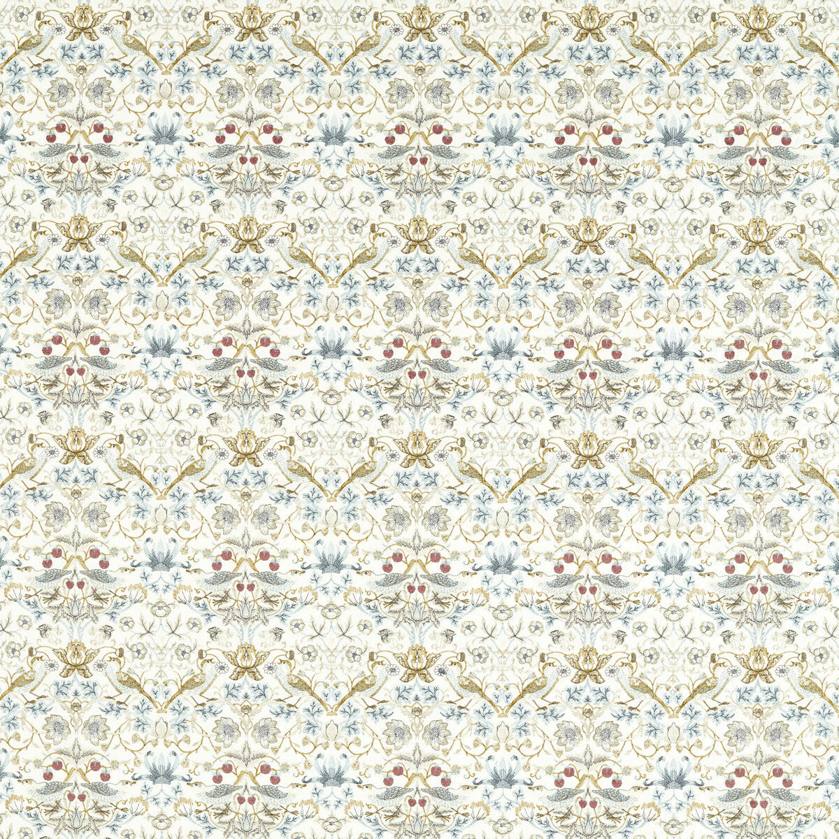 Strawberry Thief Embroidery fabric in denim color - pattern number F1745/02.CAC.0 - by Clarke And Clarke in the Clarke &amp; Clarke William Morris Weaves collection