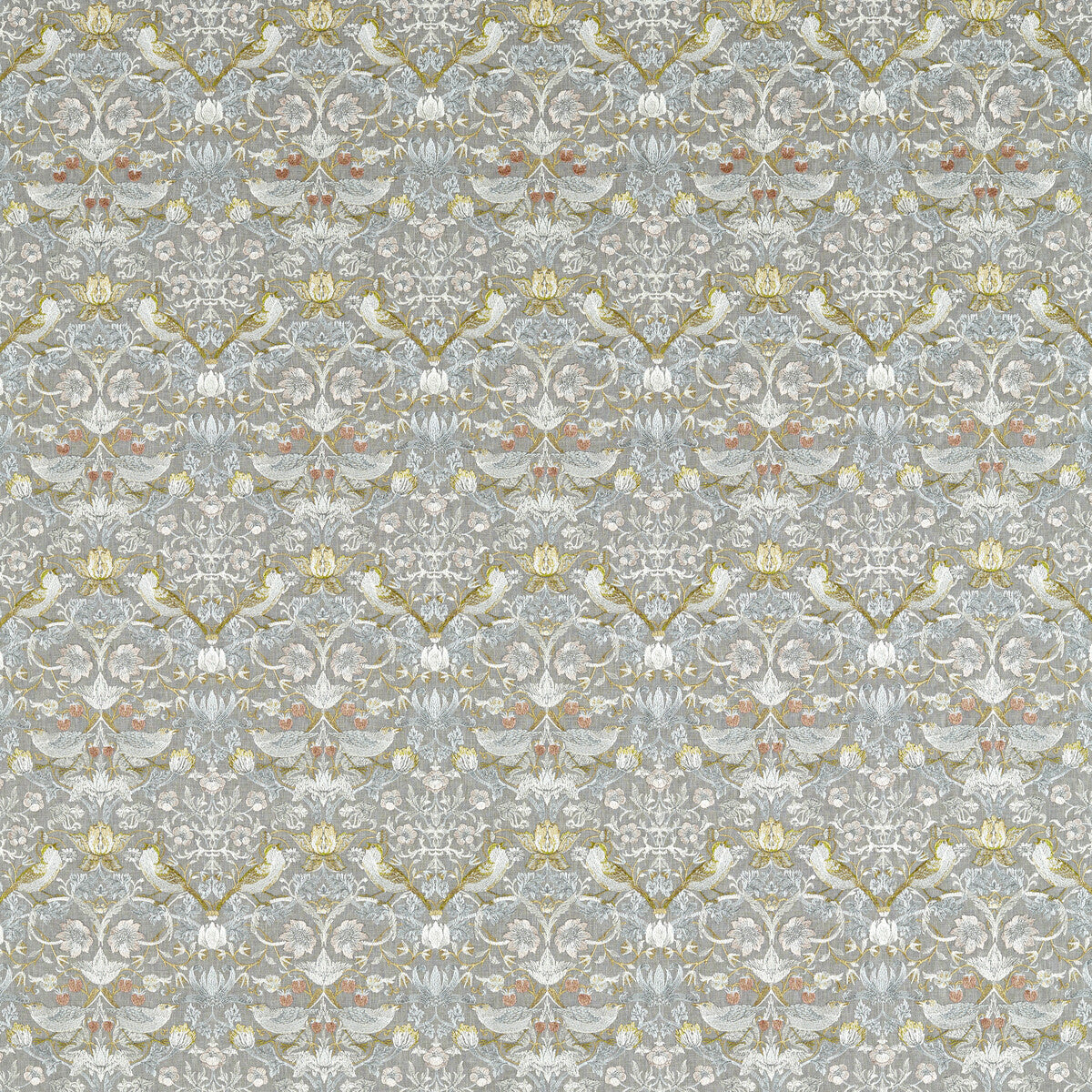Strawberry Thief Embroidery fabric in slate blush color - pattern number F1745/03.CAC.0 - by Clarke And Clarke in the Clarke &amp; Clarke William Morris Weaves collection