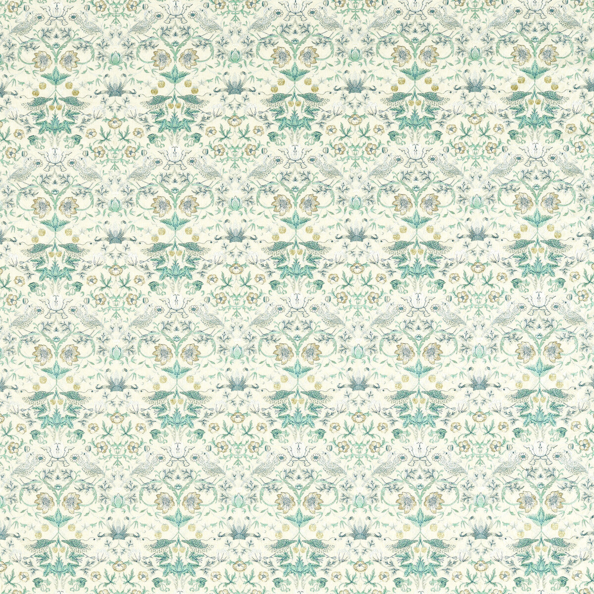 Strawberry Thief Embroidery fabric in teal color - pattern number F1745/04.CAC.0 - by Clarke And Clarke in the Clarke &amp; Clarke William Morris Weaves collection