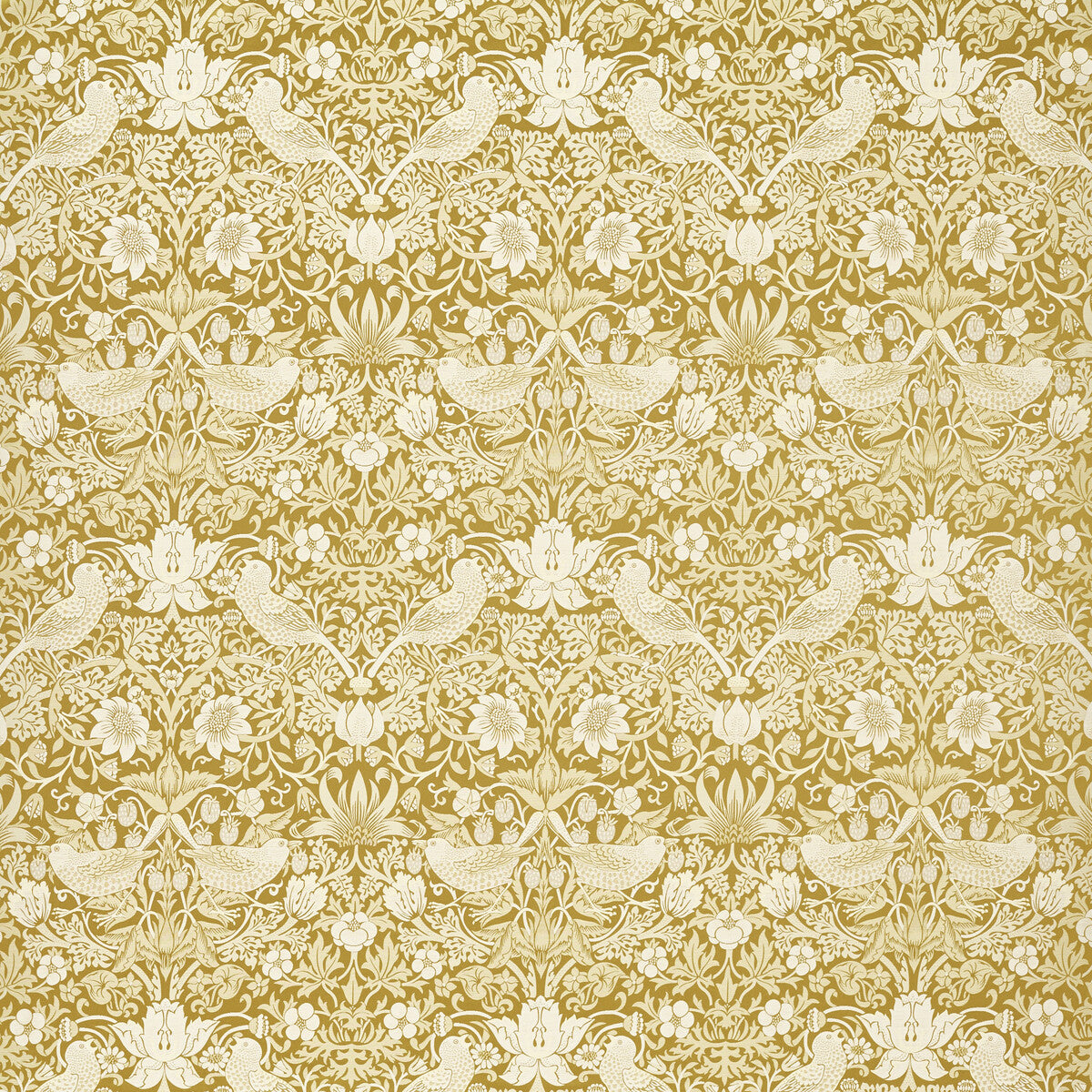 Strawberry Thief Jacquard fabric in chartreuse color - pattern number F1746/01.CAC.0 - by Clarke And Clarke in the Clarke &amp; Clarke William Morris Weaves collection