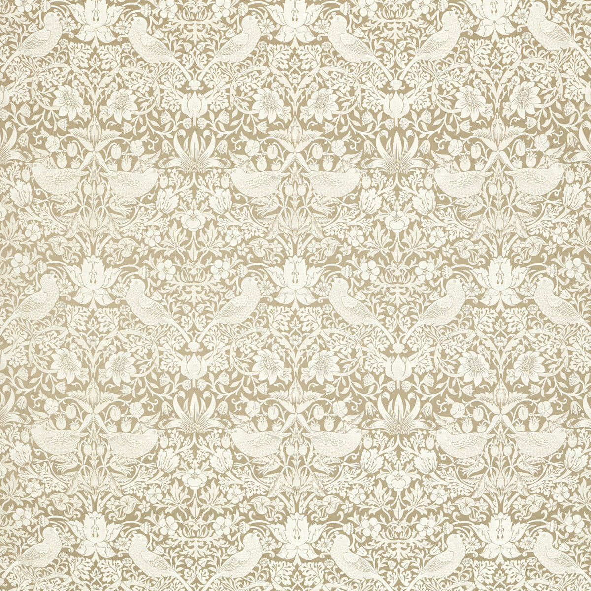 Strawberry Thief Jacquard fabric in linen color - pattern number F1746/03.CAC.0 - by Clarke And Clarke in the Clarke &amp; Clarke William Morris Weaves collection