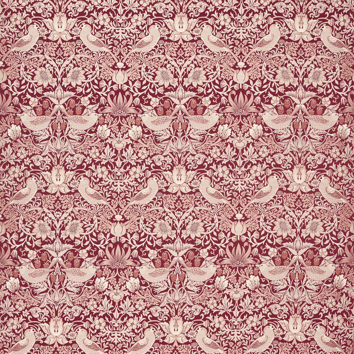 Strawberry Thief Jacquard fabric in plum color - pattern number F1746/05.CAC.0 - by Clarke And Clarke in the Clarke &amp; Clarke William Morris Weaves collection