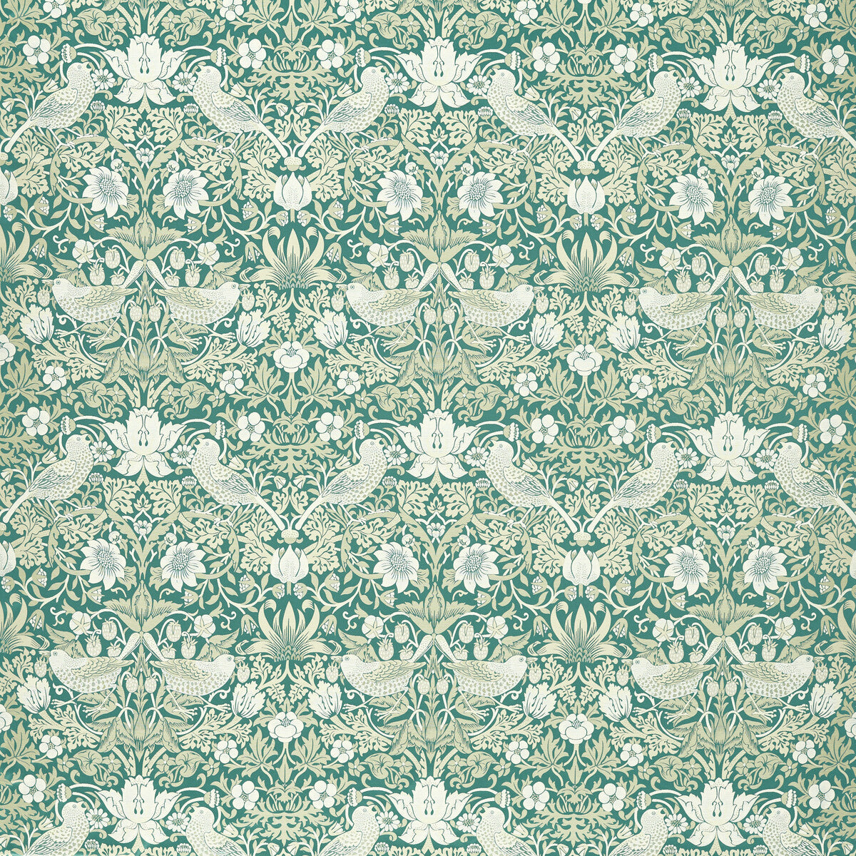 Strawberry Thief Jacquard fabric in teal color - pattern number F1746/06.CAC.0 - by Clarke And Clarke in the Clarke &amp; Clarke William Morris Weaves collection
