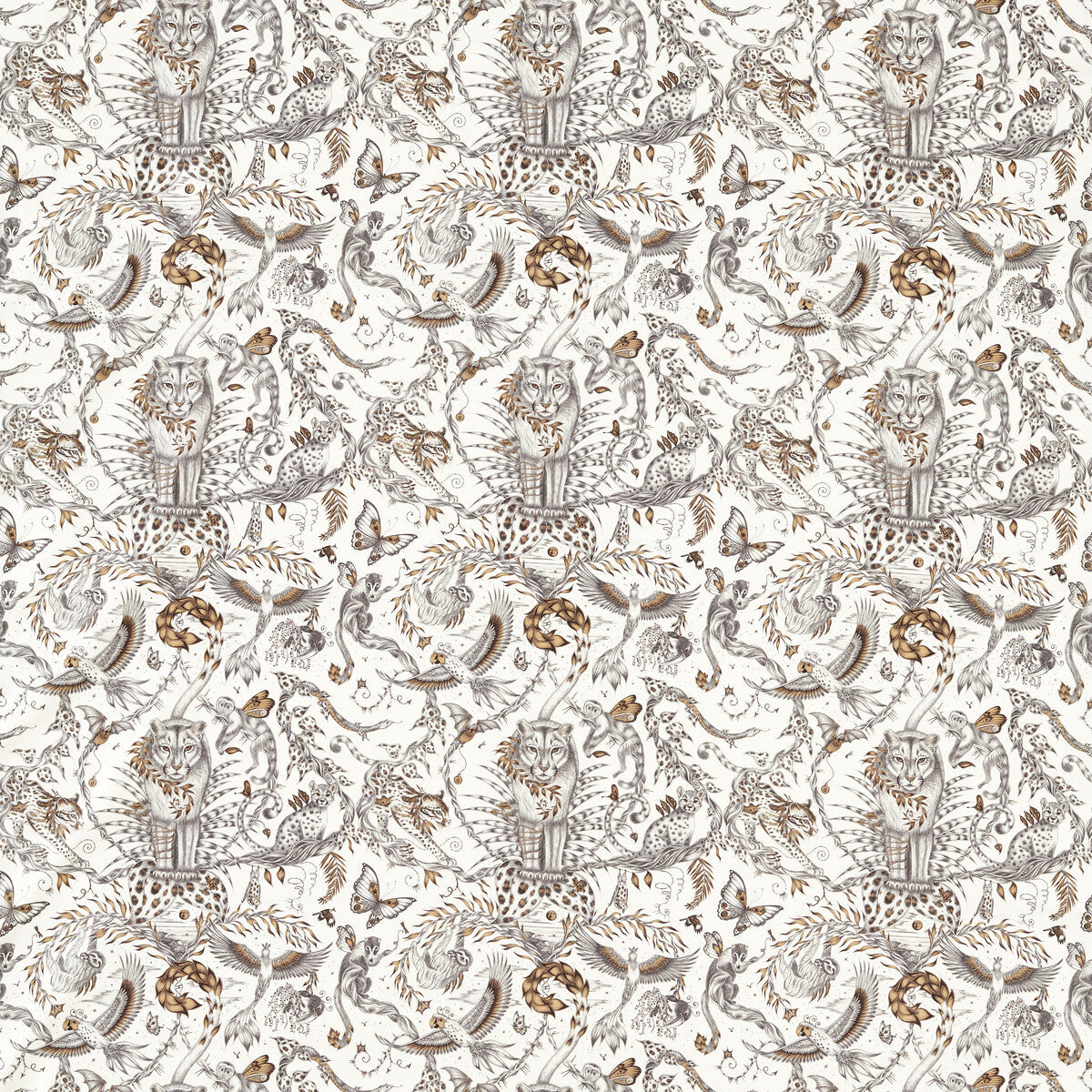 Bosque Dreams fabric in bronze color - pattern number F1748/01.CAC.0 - by Clarke And Clarke in the Mythica By Emma J Shipley For C&amp;C collection