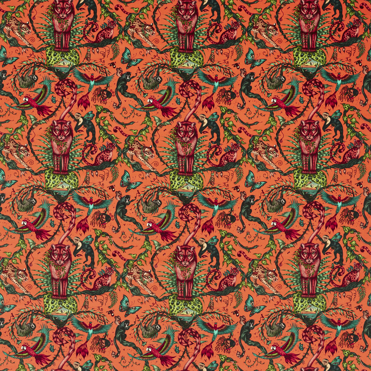 Bosque Dreams Velvet fabric in coral color - pattern number F1749/02.CAC.0 - by Clarke And Clarke in the Mythica By Emma J Shipley For C&amp;C collection