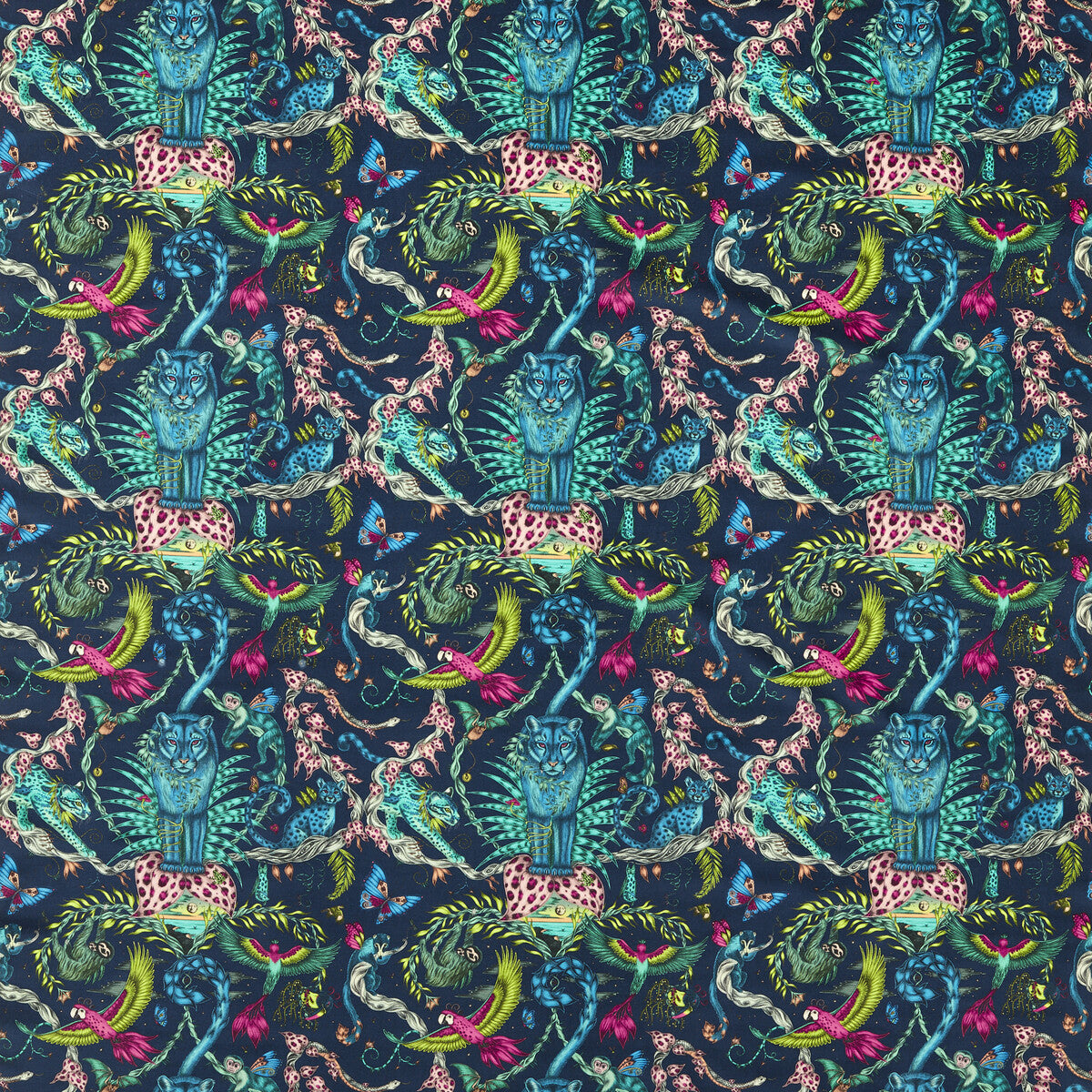 Bosque Dreams Velvet fabric in navy color - pattern number F1749/04.CAC.0 - by Clarke And Clarke in the Mythica By Emma J Shipley For C&amp;C collection