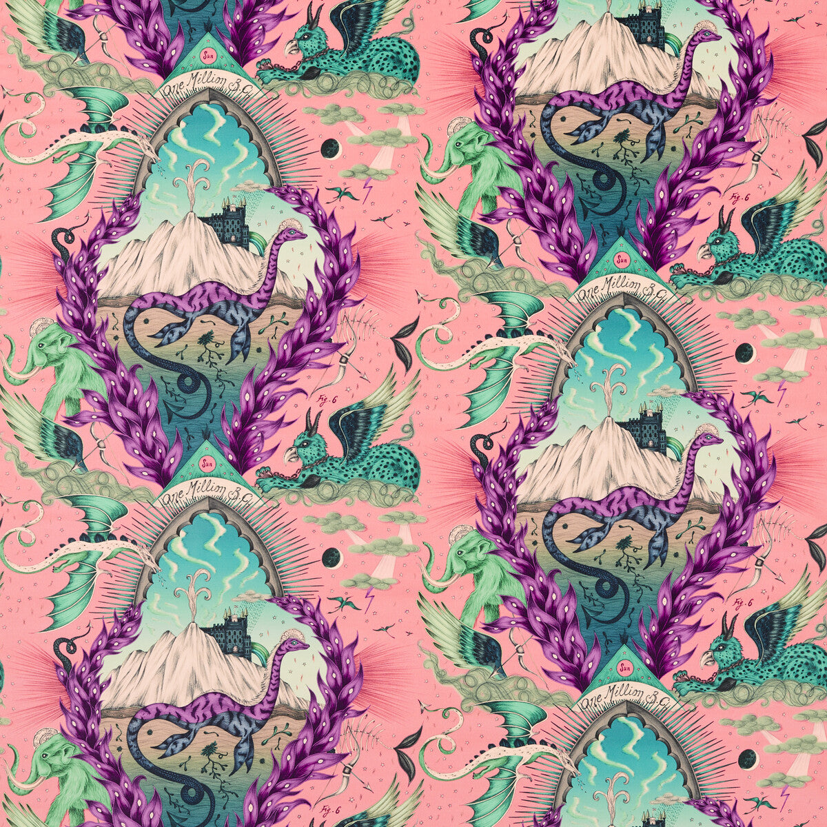 Highlandia Velvet fabric in pink color - pattern number F1752/02.CAC.0 - by Clarke And Clarke in the Mythica By Emma J Shipley For C&amp;C collection