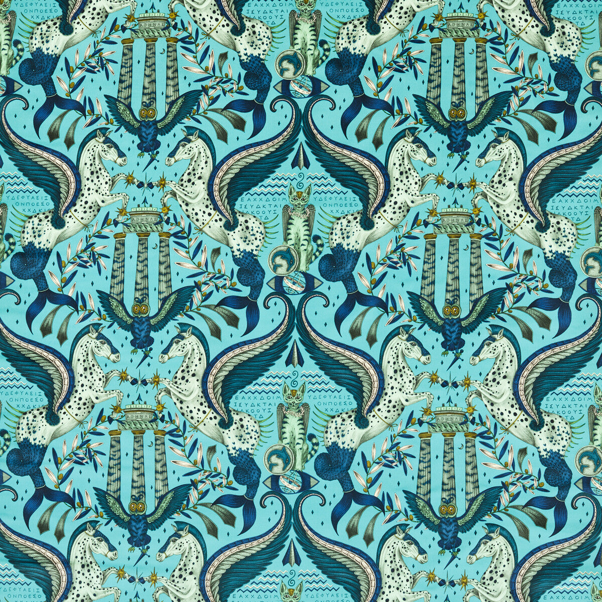 Odyssey Mythos Velvet fabric in peacock color - pattern number F1753/01.CAC.0 - by Clarke And Clarke in the Mythica By Emma J Shipley For C&amp;C collection