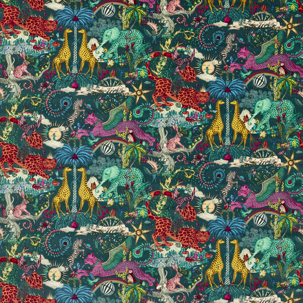Paradise Lost Velvet fabric in teal color - pattern number F1757/01.CAC.0 - by Clarke And Clarke in the Mythica By Emma J Shipley For C&amp;C collection