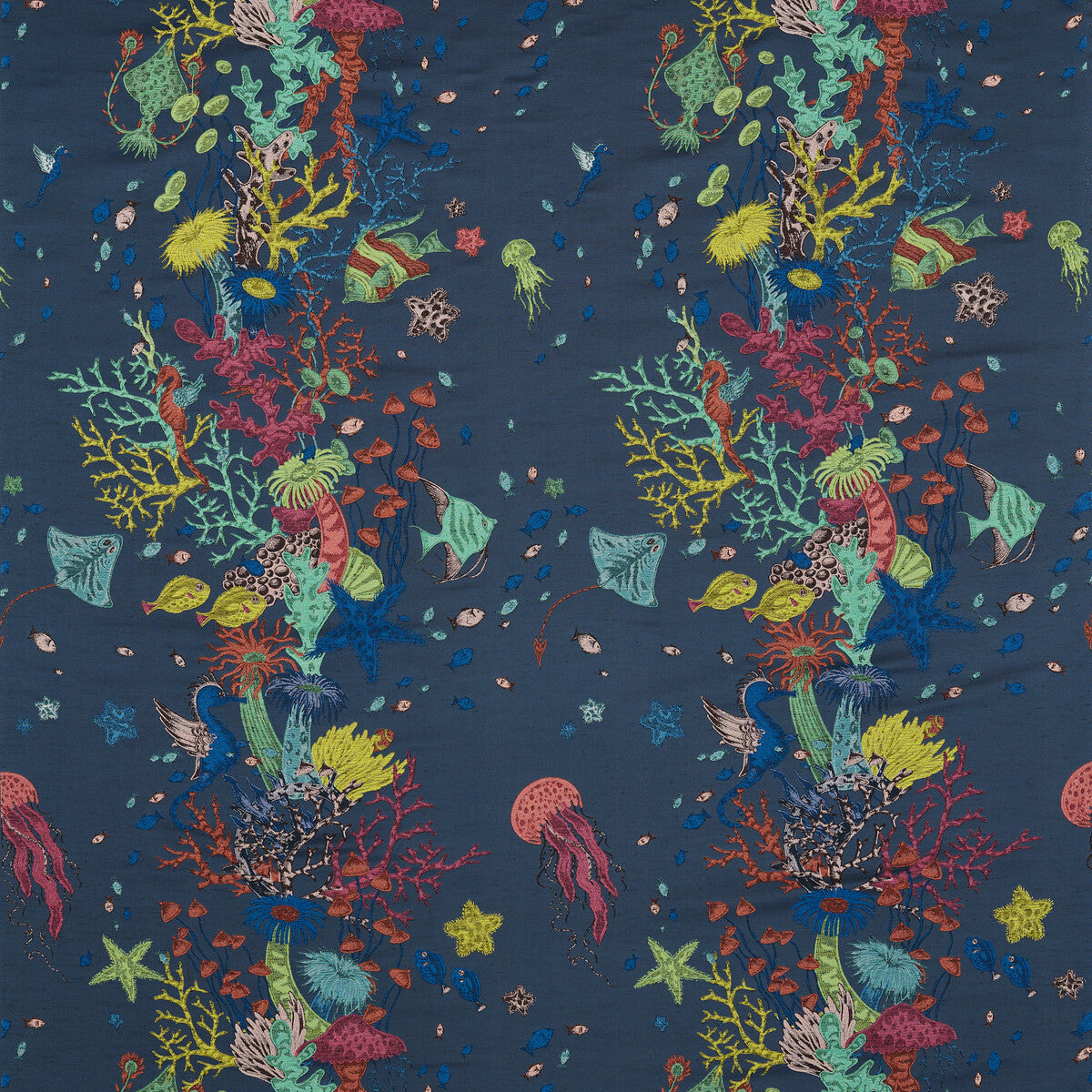 Seaforest Jacquard fabric in navy color - pattern number F1761/01.CAC.0 - by Clarke And Clarke in the Mythica By Emma J Shipley For C&amp;C collection