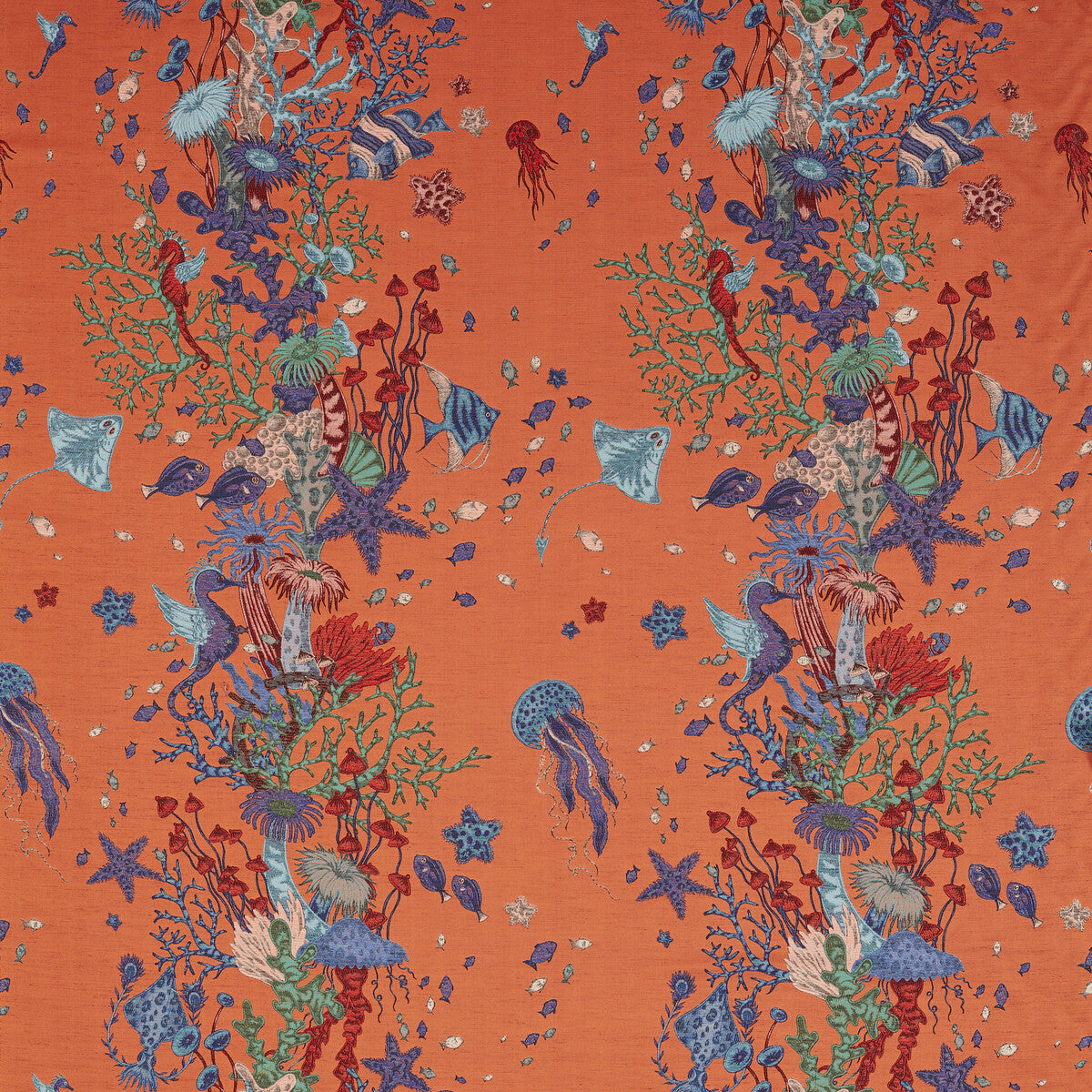 Seaforest Jacquard fabric in peach color - pattern number F1761/02.CAC.0 - by Clarke And Clarke in the Mythica By Emma J Shipley For C&amp;C collection