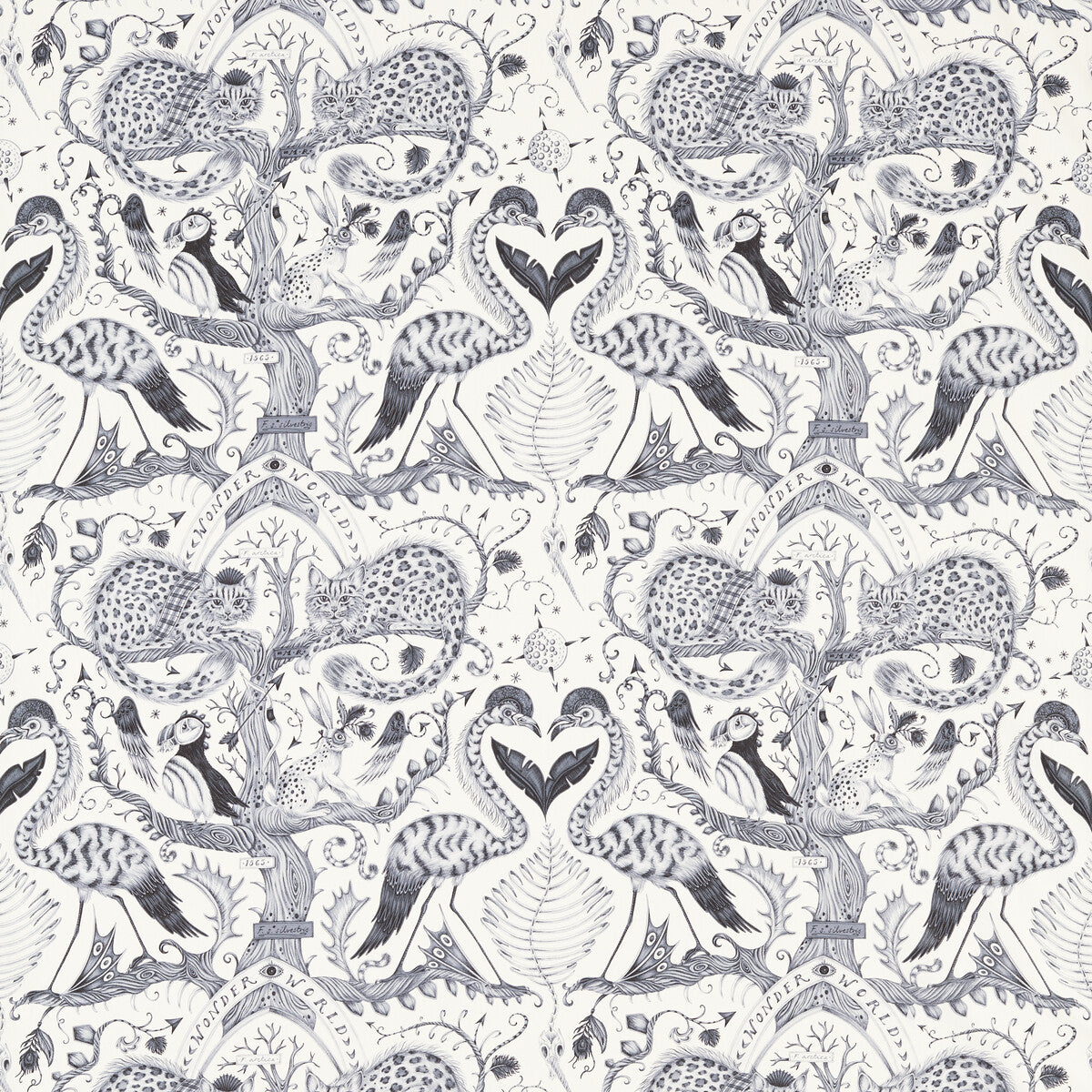 Wonder World fabric in mono color - pattern number F1763/01.CAC.0 - by Clarke And Clarke in the Mythica By Emma J Shipley For C&amp;C collection