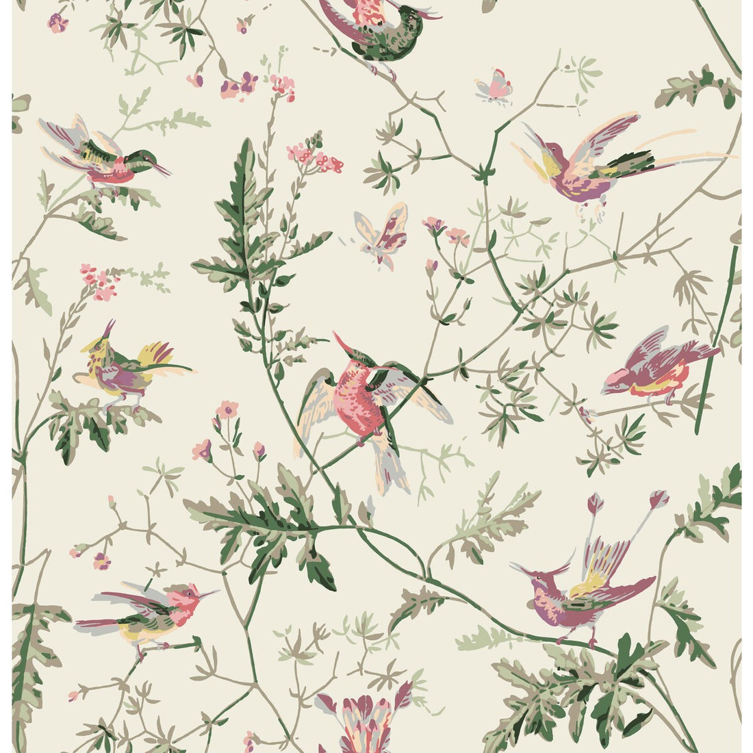 Hummingbirds Cotton Print fabric in classic multi color - pattern F62/1001.CS.0 - by Cole &amp; Son in the Cole &amp; Son Contemporary Fabrics collection
