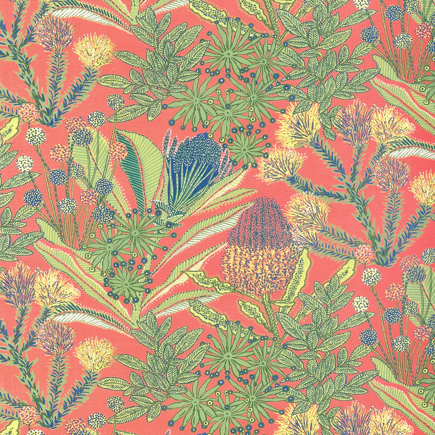 Protea Print fabric in coral color - pattern number F81763 - by Thibaut in the Soleil collection