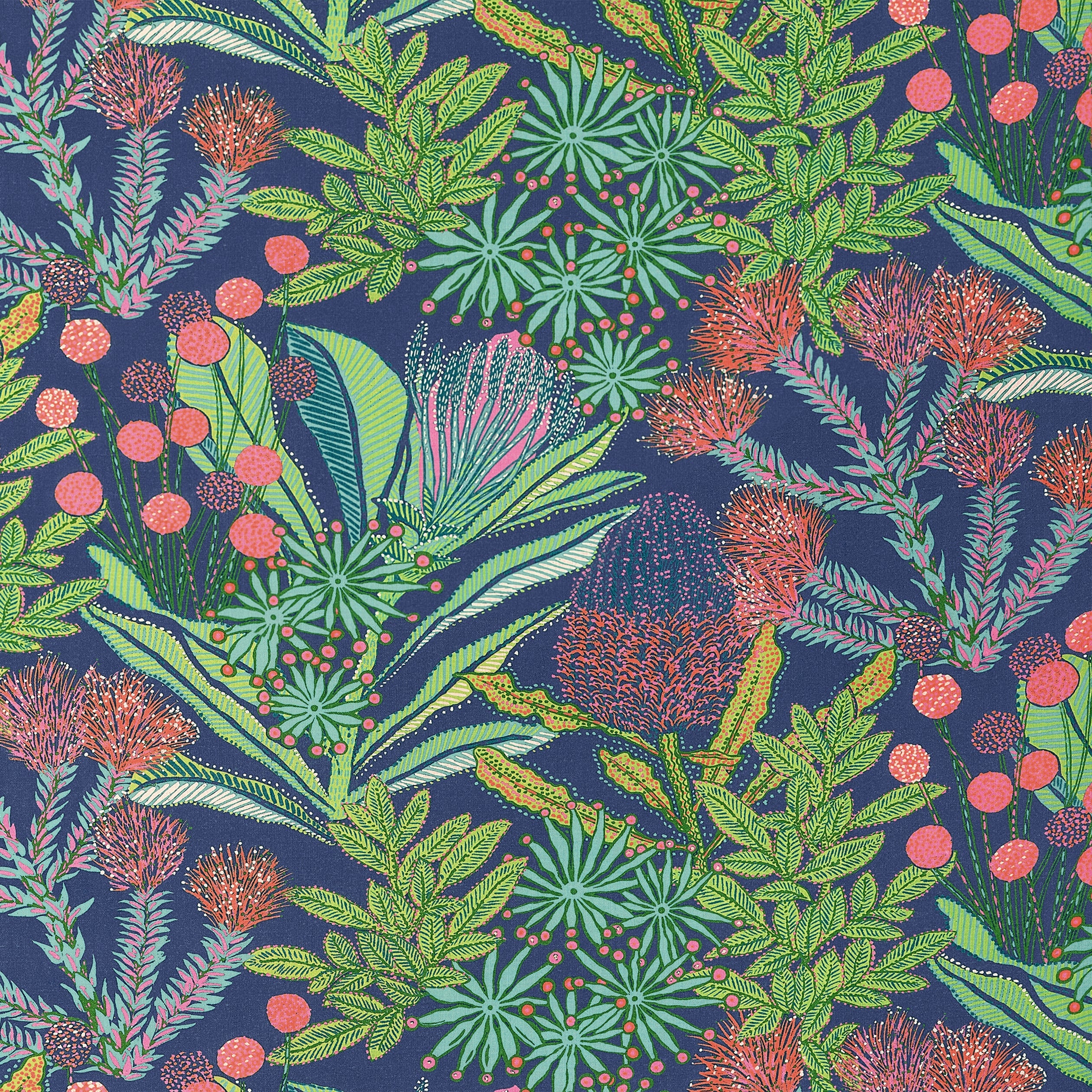Protea Print fabric in navy color - pattern number F81764 - by Thibaut in the Soleil collection