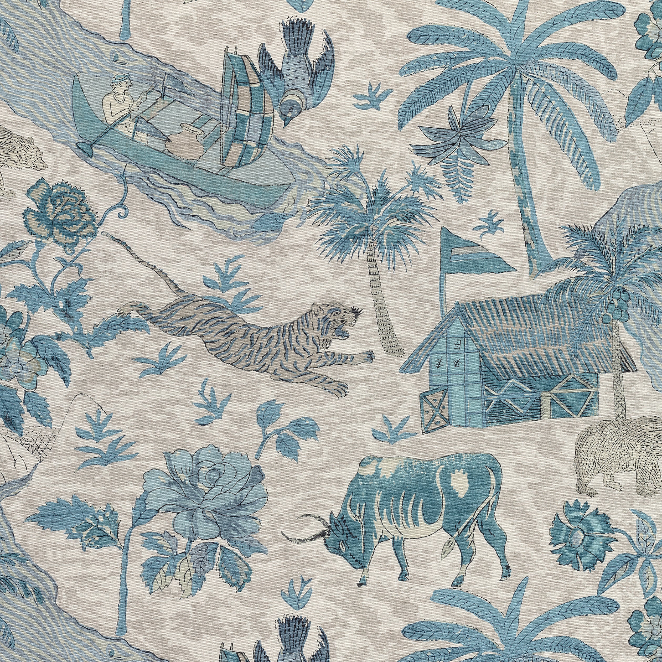 Tiger Reserve fabric in slate blue color - pattern number F910231 - by Thibaut in the Colony collection