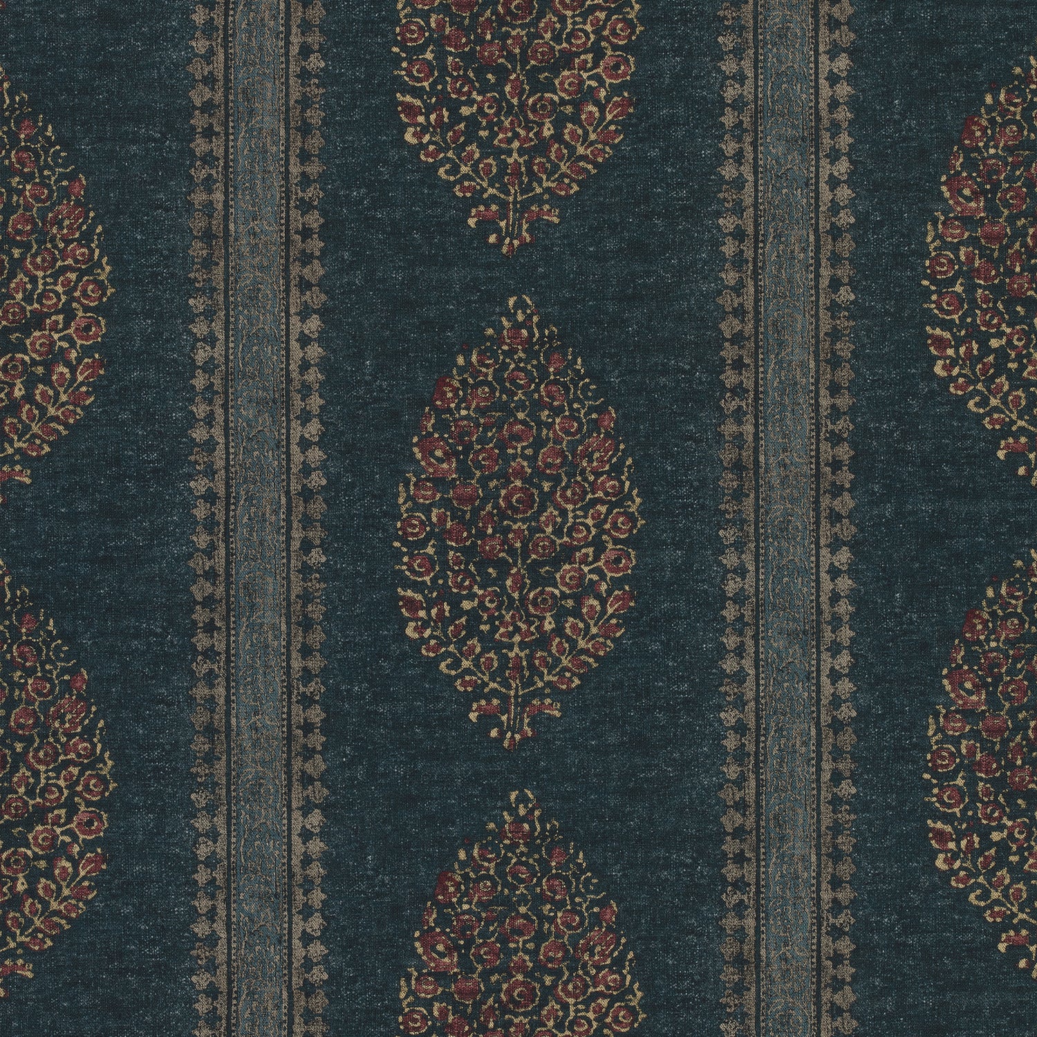 Chappana fabric in navy and red color - pattern number F910238 - by Thibaut in the Colony collection