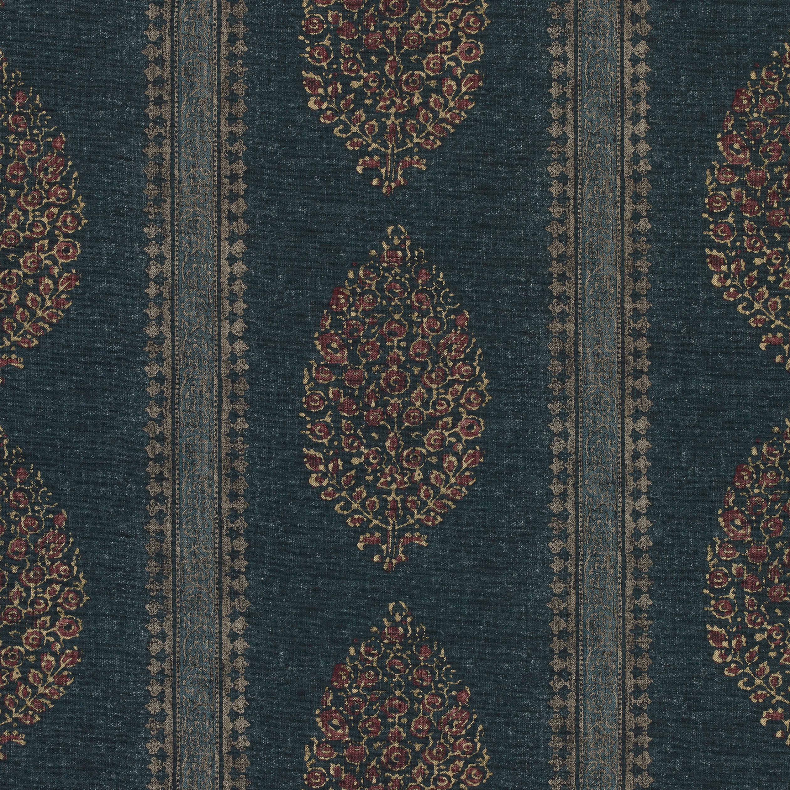 Chappana fabric in navy and red color - pattern number F910238 - by Thibaut in the Colony collection