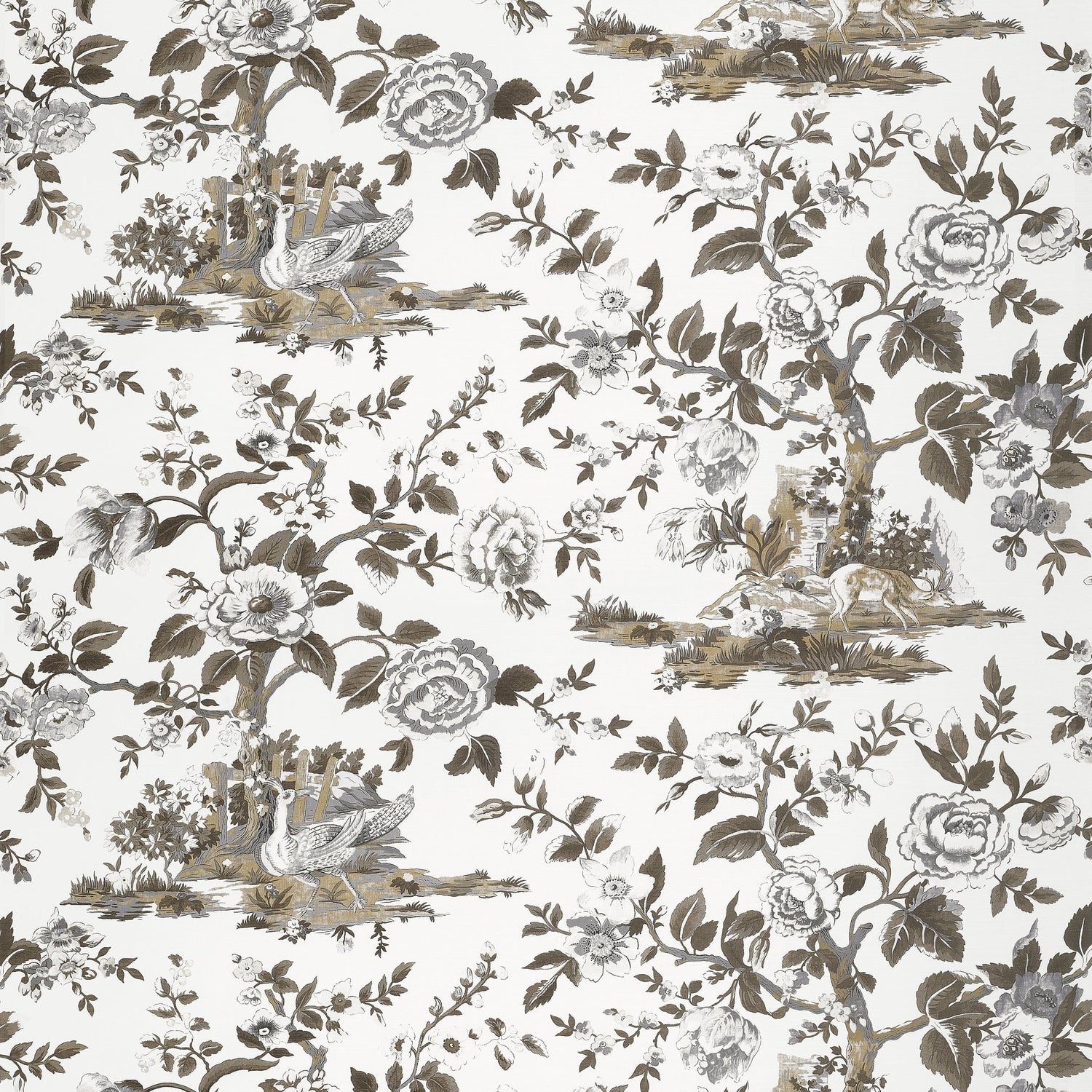 Forest Lodge fabric in brown and white color - pattern number F910540 - by Thibaut in the Boxwood collection