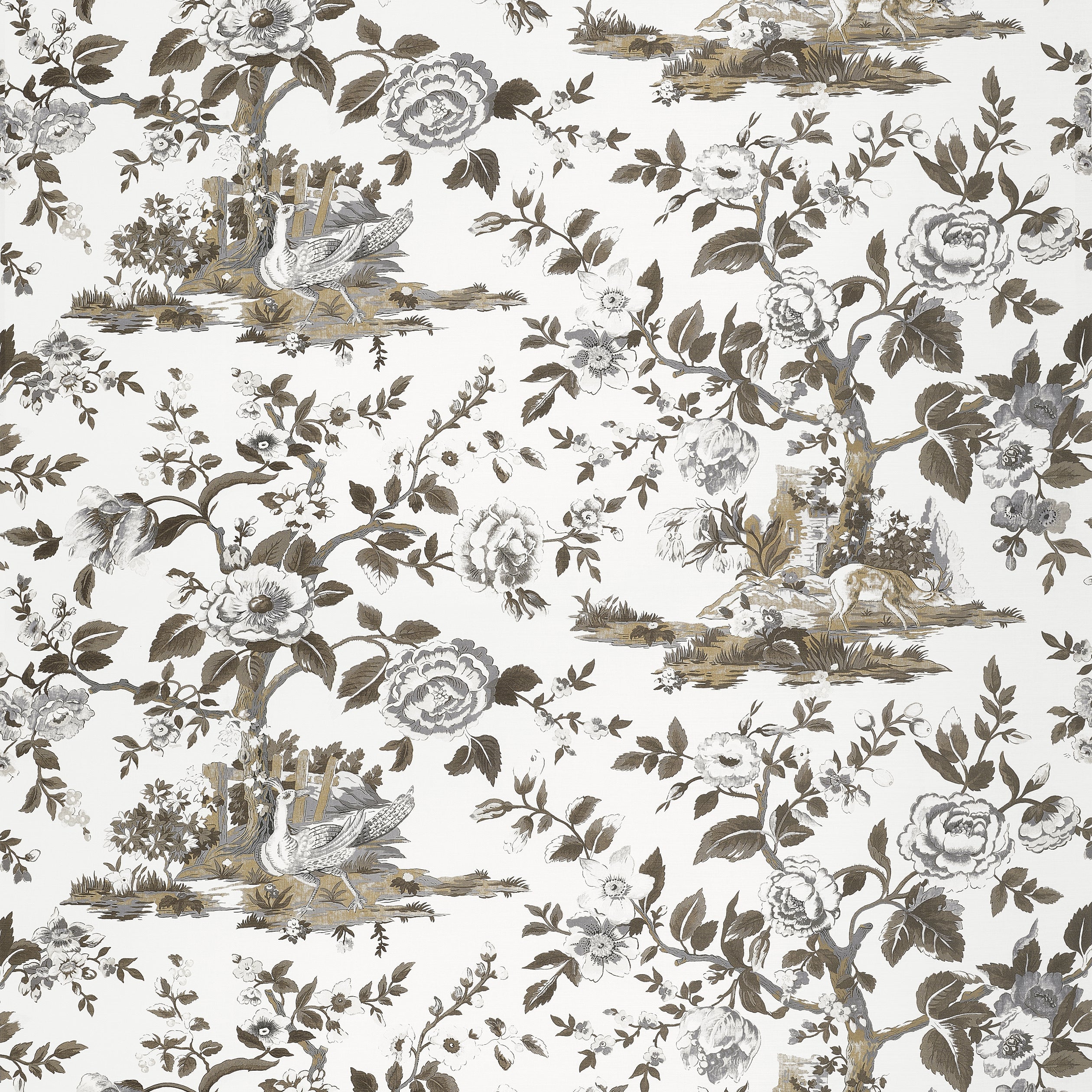 Forest Lodge fabric in brown and white color - pattern number F910540 - by Thibaut in the Boxwood collection