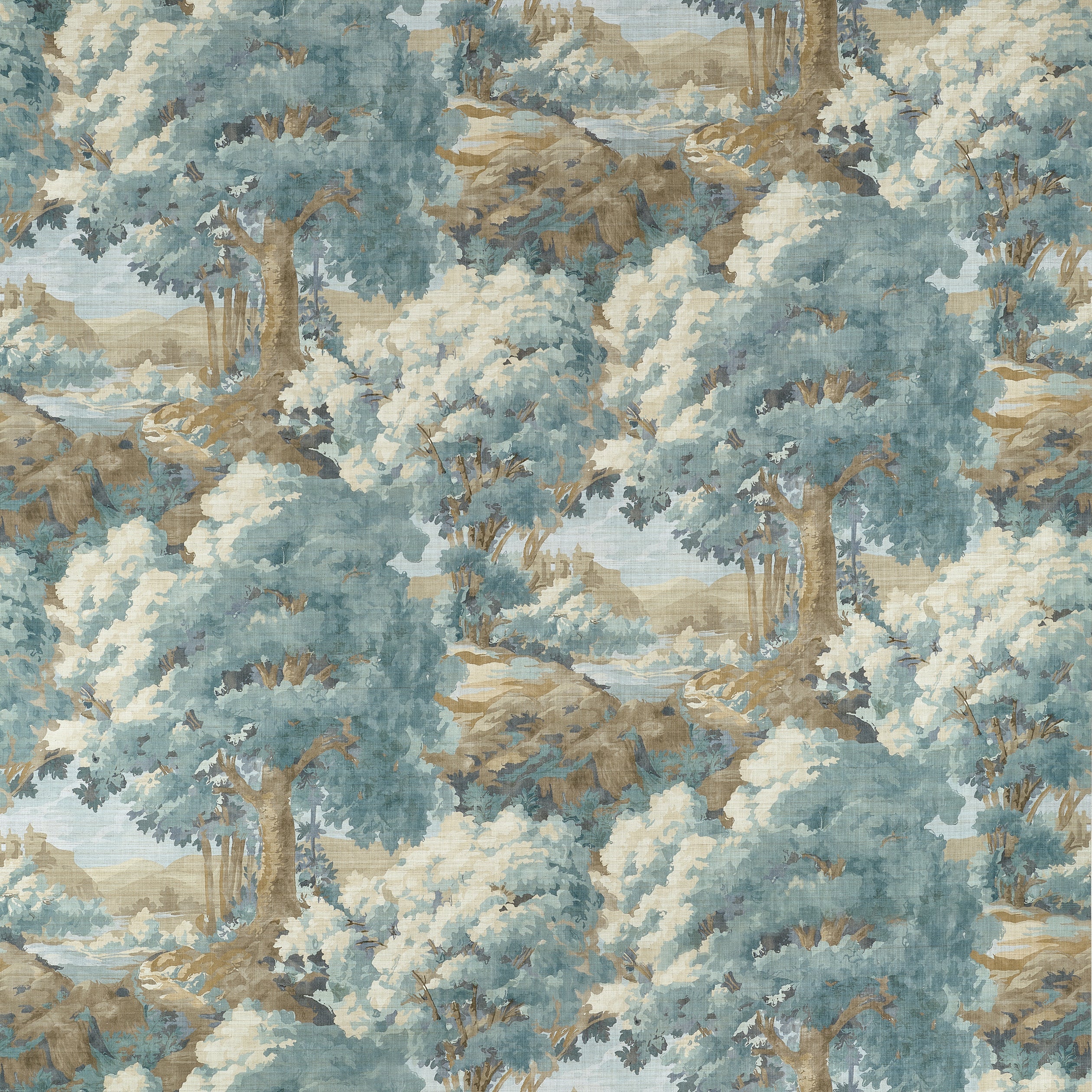 Woodland Clearing fabric in spa blue color - pattern number F910547 - by Thibaut in the Boxwood collection