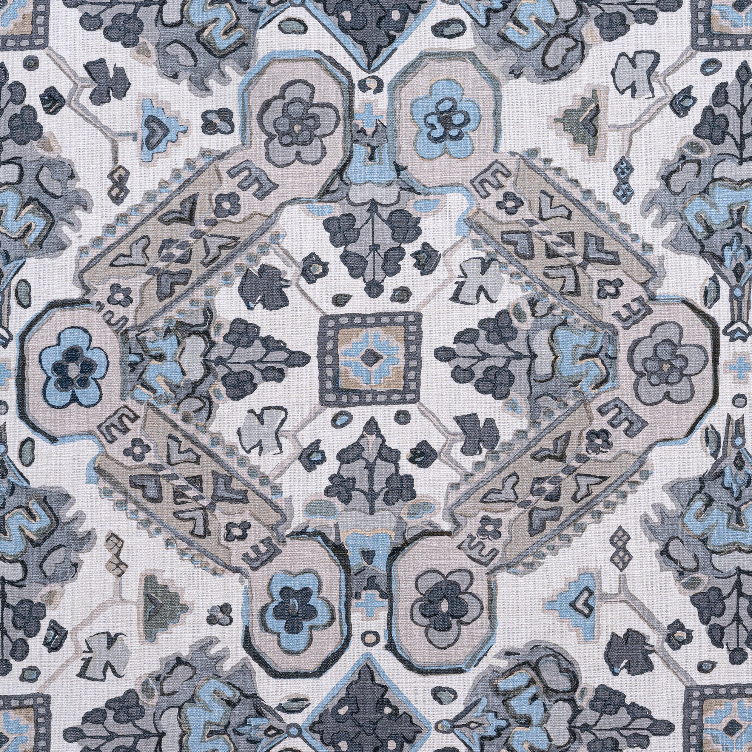 Persian Carpet fabric in grey and beige color - pattern number F910828 - by Thibaut in the Heritage collection