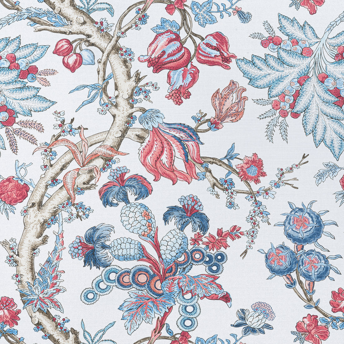 Chatelain fabric in blue and red color - pattern number F910845 - by Thibaut in the Heritage collection