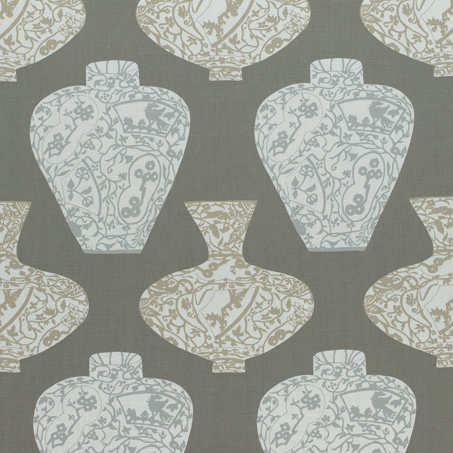 Imari Vase fabric in grey color - pattern number F913127 - by Thibaut in the Summer House collection