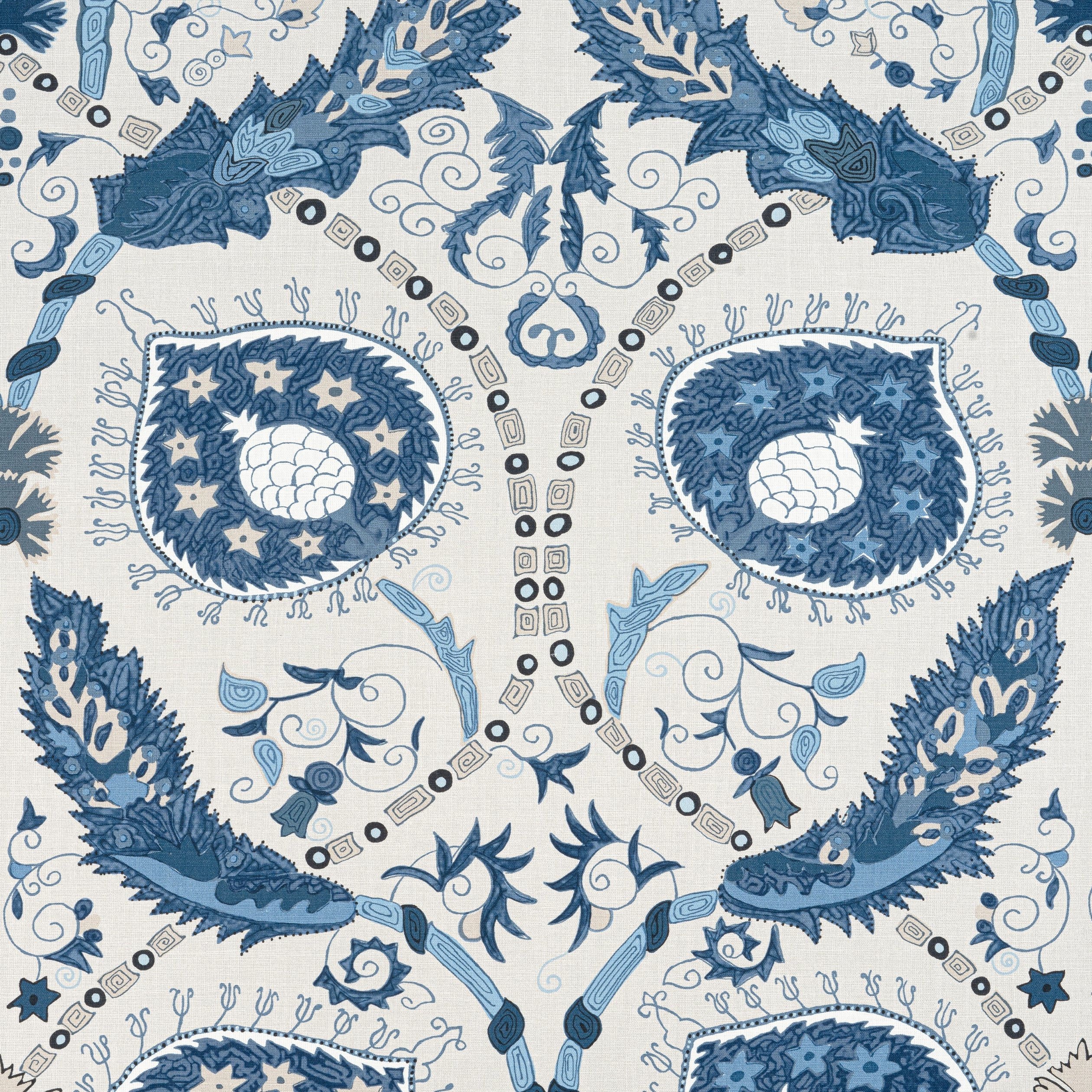 Lewis fabric in blue and beige color - pattern number F913218 - by Thibaut in the Mesa collection