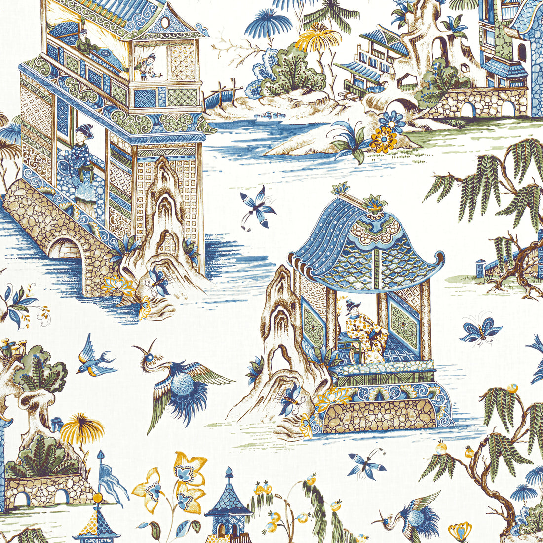 Grand Palace fabric in blue and green - pattern number F913613 - by Thibaut in the Grand Palace collection