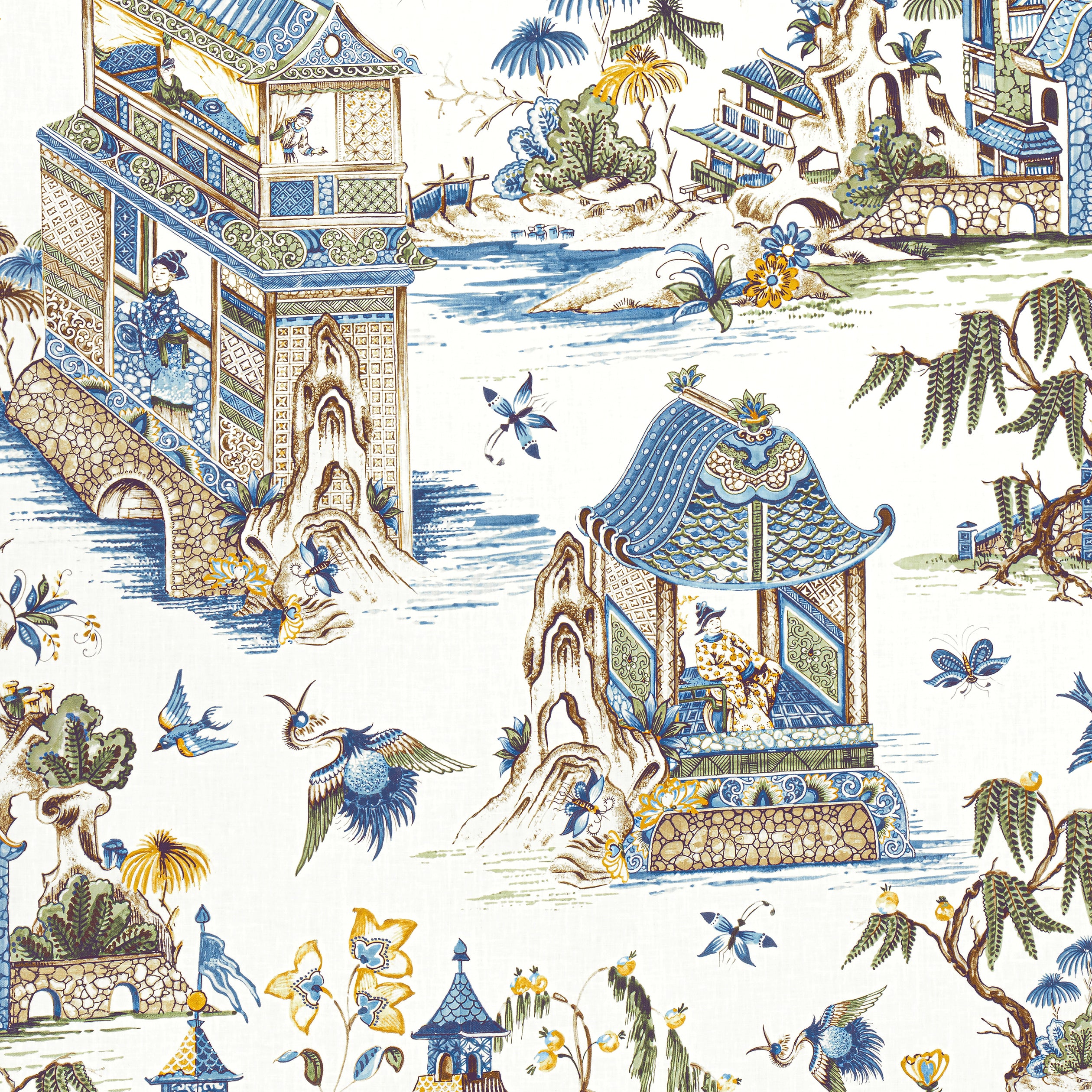 Grand Palace fabric in blue and green - pattern number F913613 - by Thibaut in the Grand Palace collection