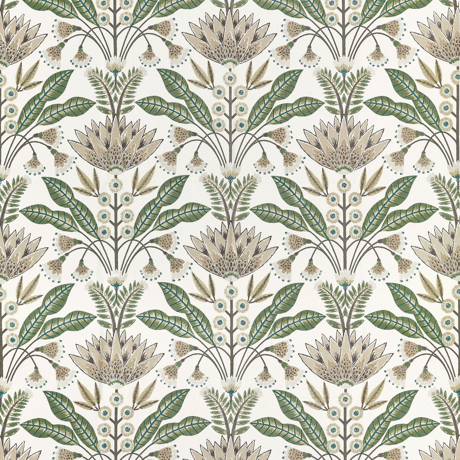 Lotus fabric in Green and Beige color - pattern number F914610 - by Thibaut in the Fairhaven collection