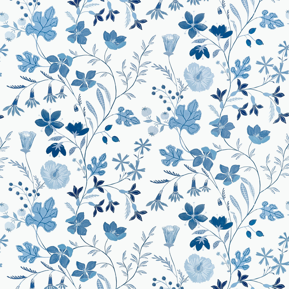 Bloom fabric in Blue and White color - pattern number F914626 - by Thibaut in the Fairhaven collection