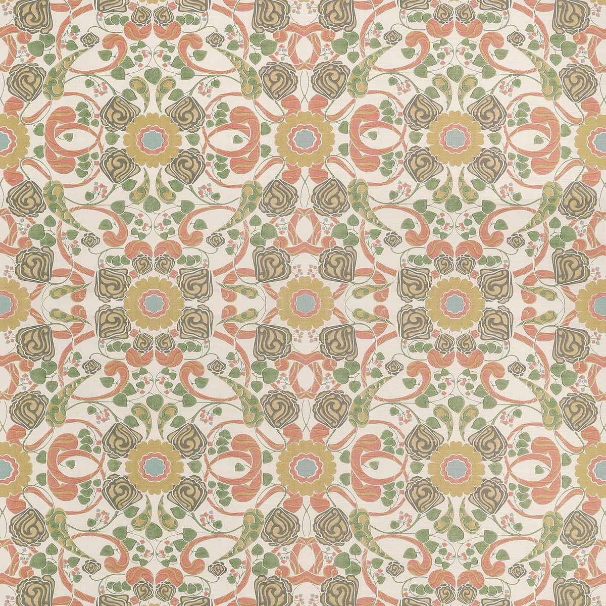 Margaux fabric in Apricot and Sage color - pattern number F914646 - by Thibaut in the Fairhaven collection