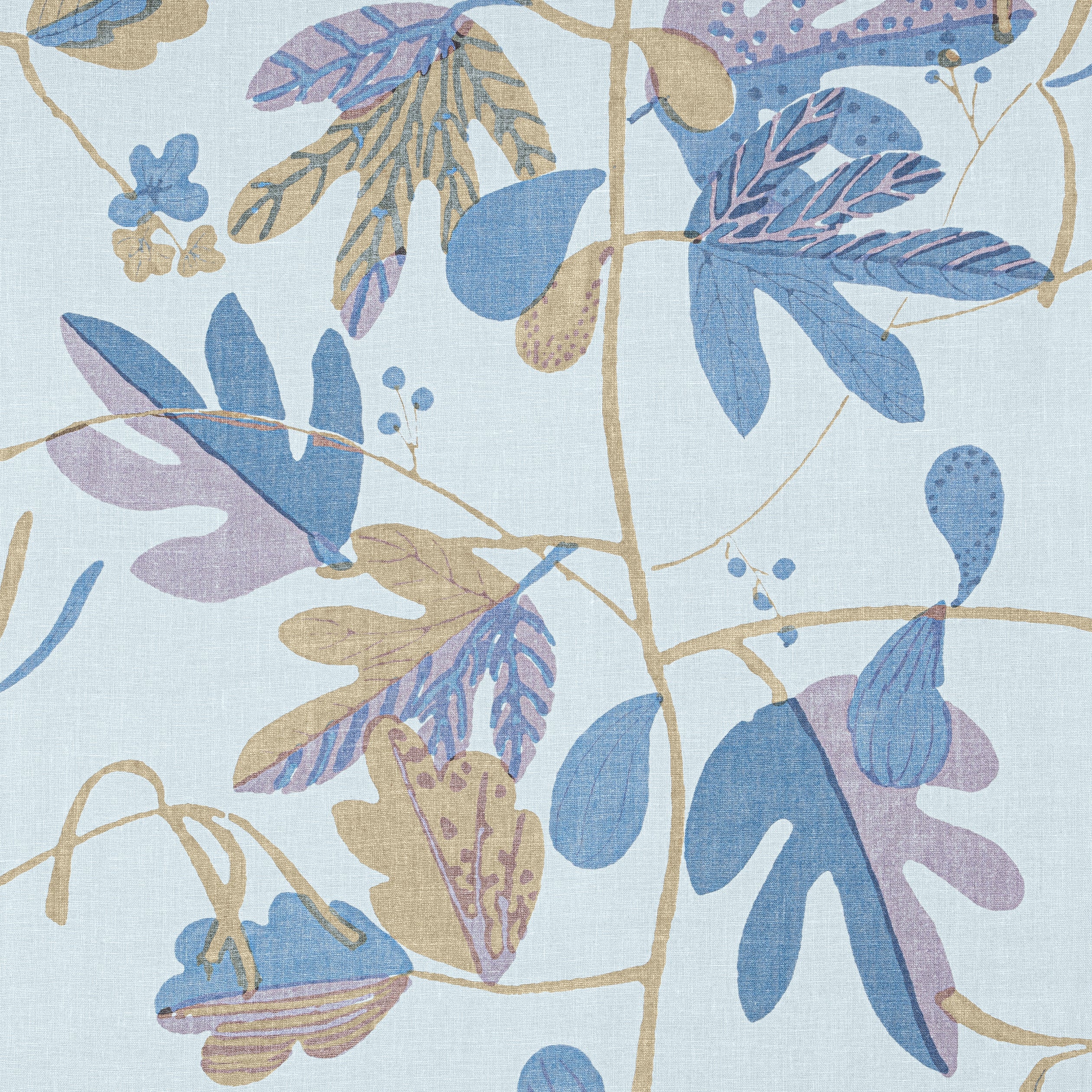 Matisse Leaf fabric in lavender and blue color - pattern number F916210 - by Thibaut in the Kismet collection
