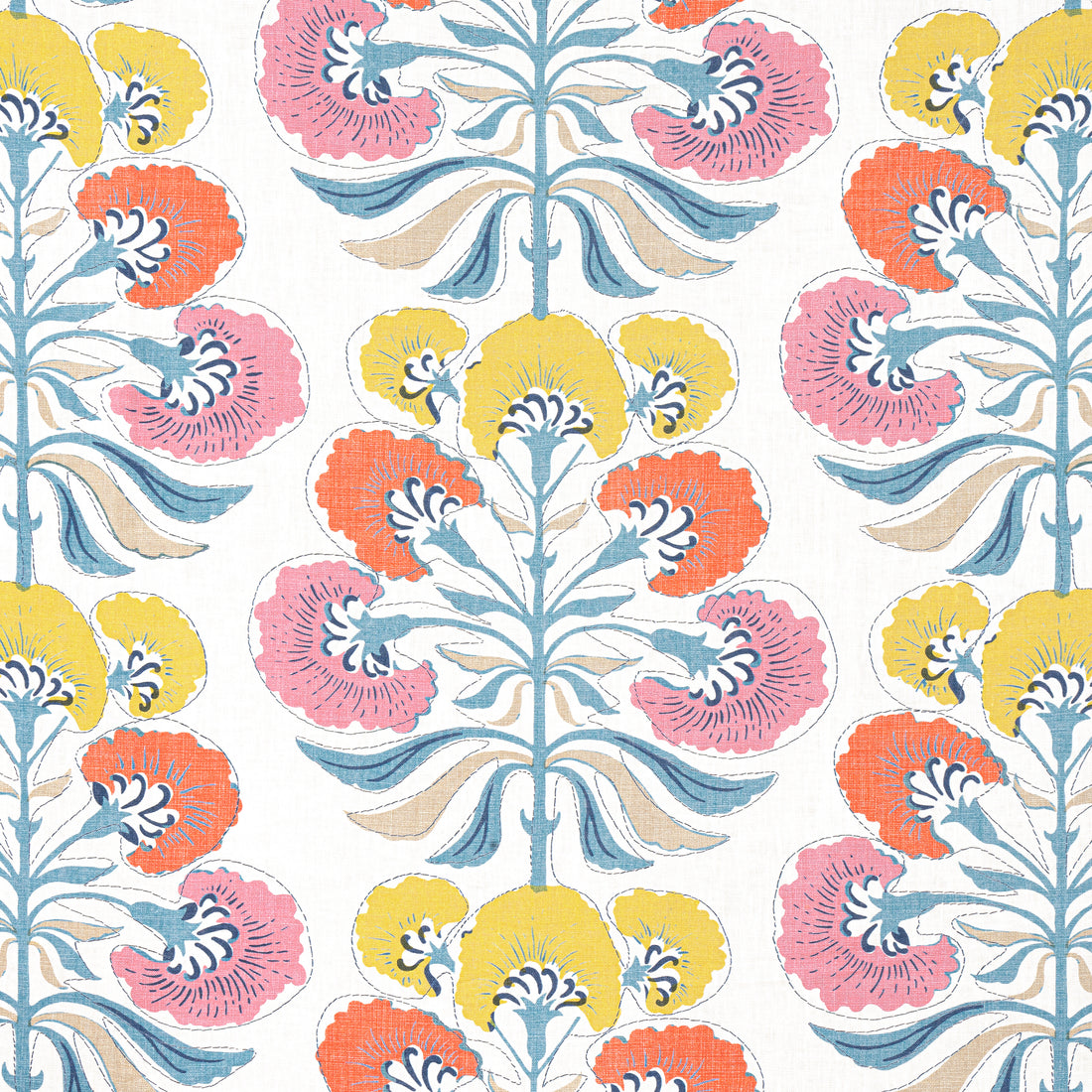 Tybee Tree fabric in coral and yellow color - pattern number F916212 - by Thibaut in the Kismet collection
