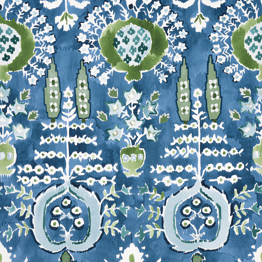 Mendoza Suzani fabric in blue and green on navy color - pattern number F916241 - by Thibaut in the Kismet collection