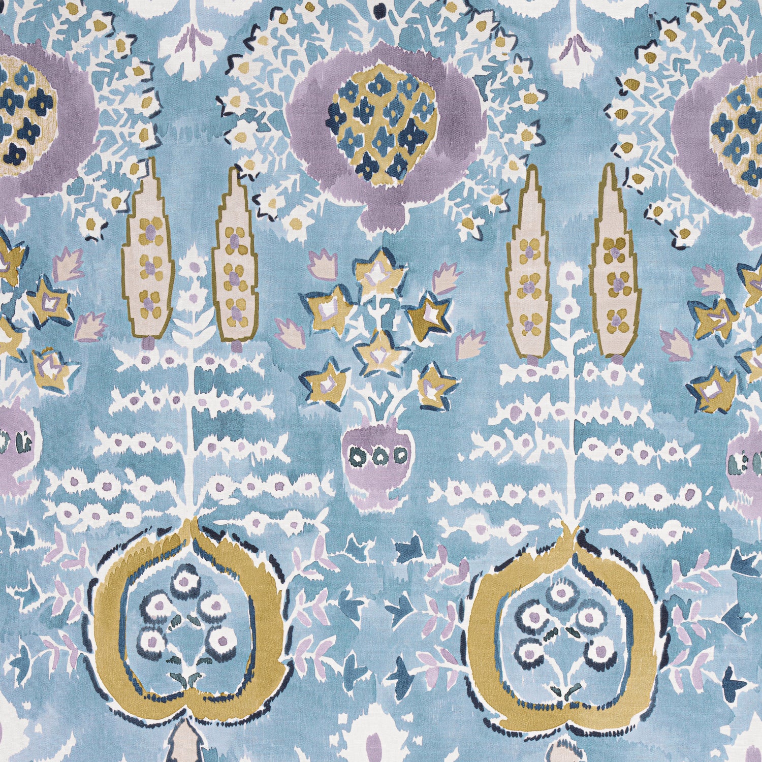 Mendoza Suzani fabric in french blue and lavender color - pattern number F916244 - by Thibaut in the Kismet collection