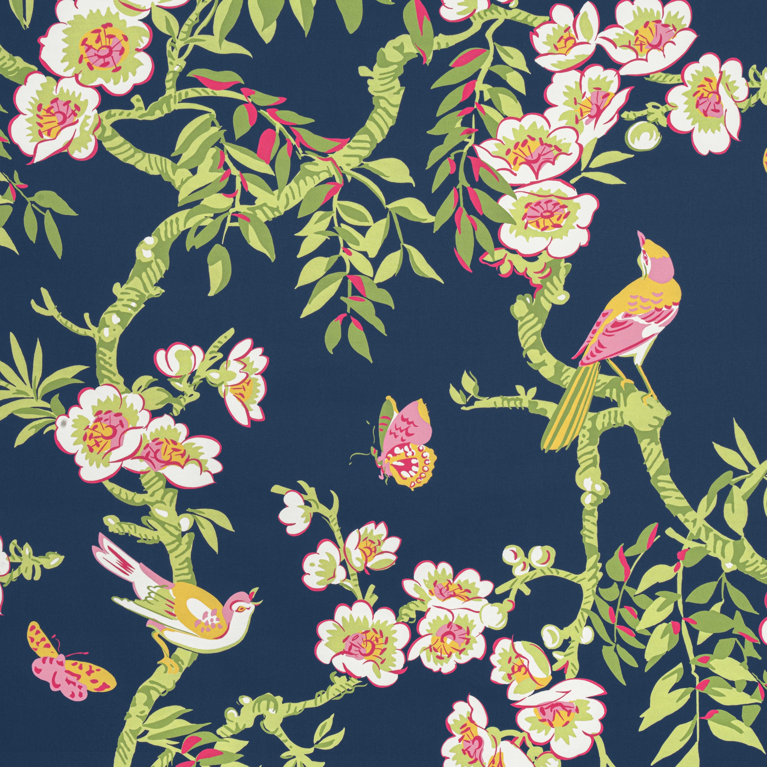 Yukio fabric in navy and pink color - pattern number F920846 - by Thibaut in the Eden collection