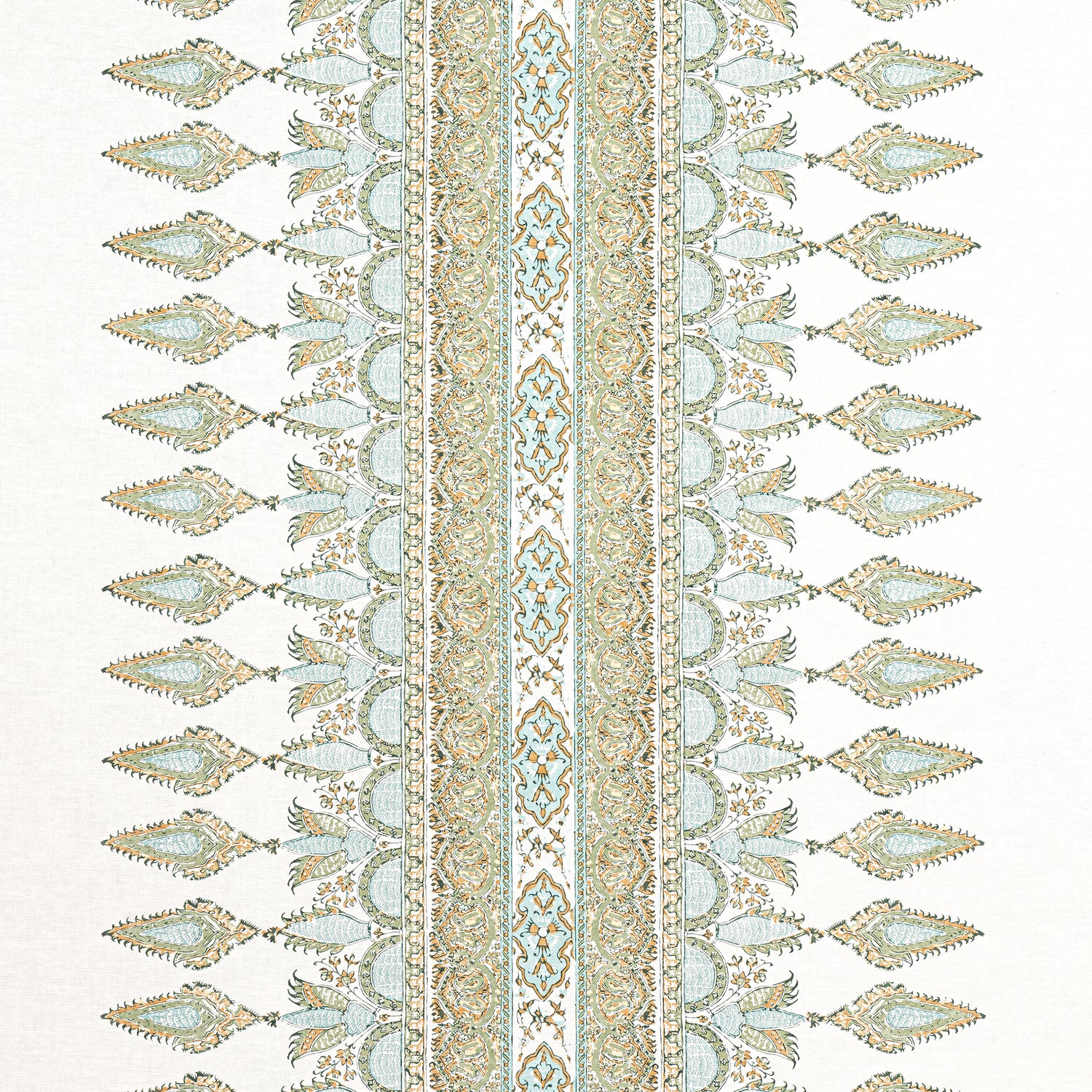 Akola Stripe fabric in seaglass and gold color - pattern number F936408 - by Thibaut in the Indienne collection