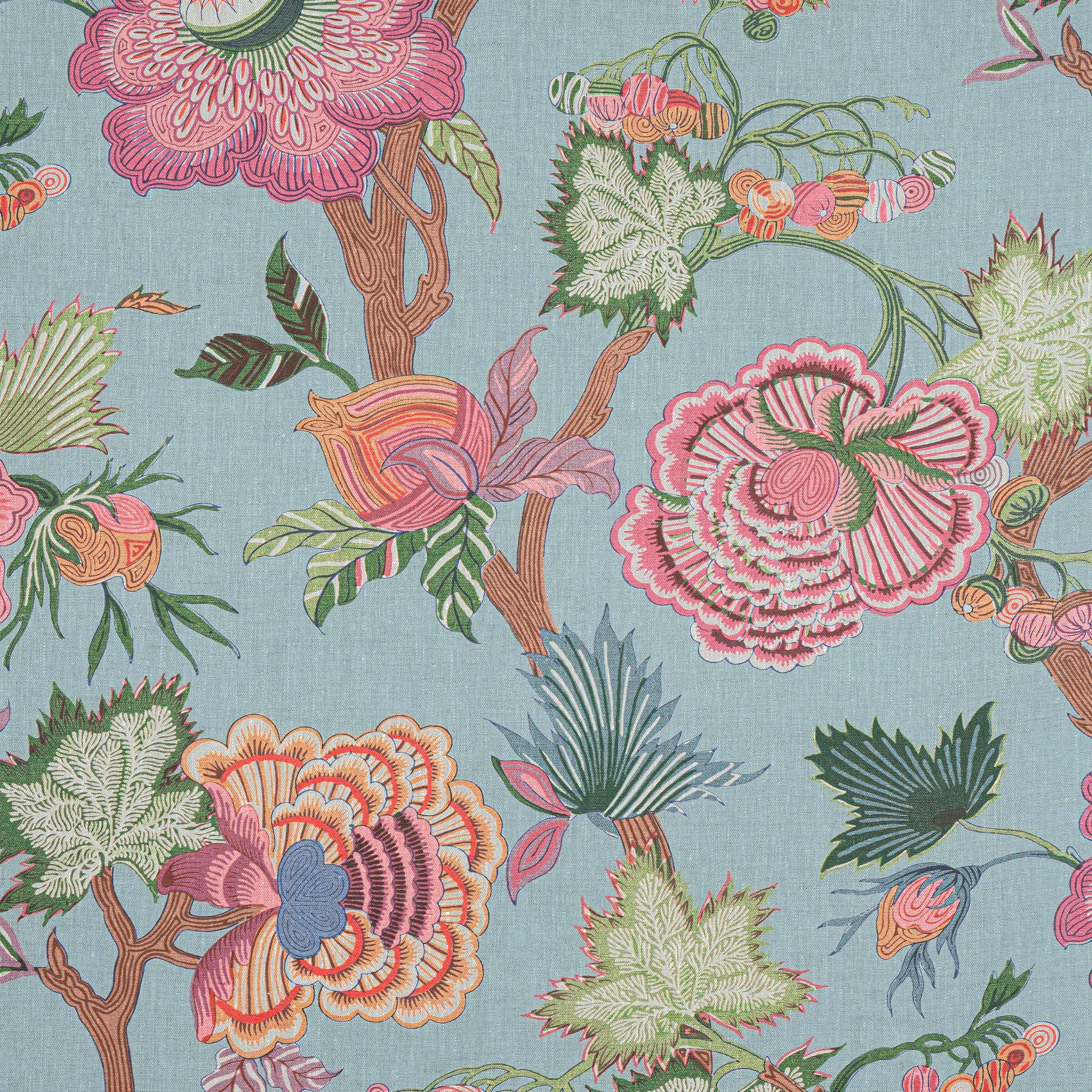 Indienne Jacobean fabric in raspberry and teal color - pattern number F936415 - by Thibaut in the Indienne collection